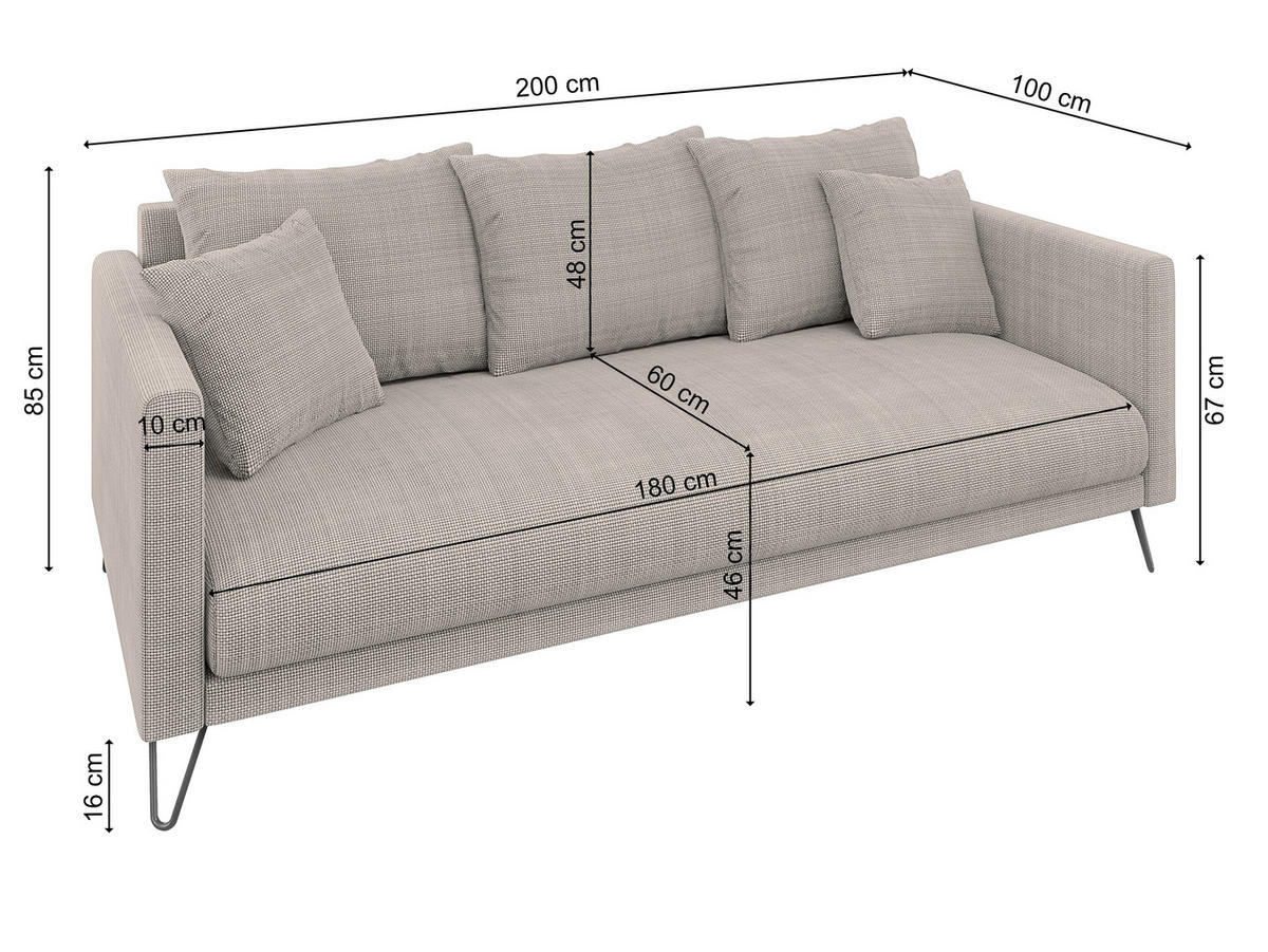 SITZGARNITUR 3+2+1 Harmony Taupe Chenille - Taupe/Schwarz, Holz/Textil (200/85/100cm) - S-Style Möbel
