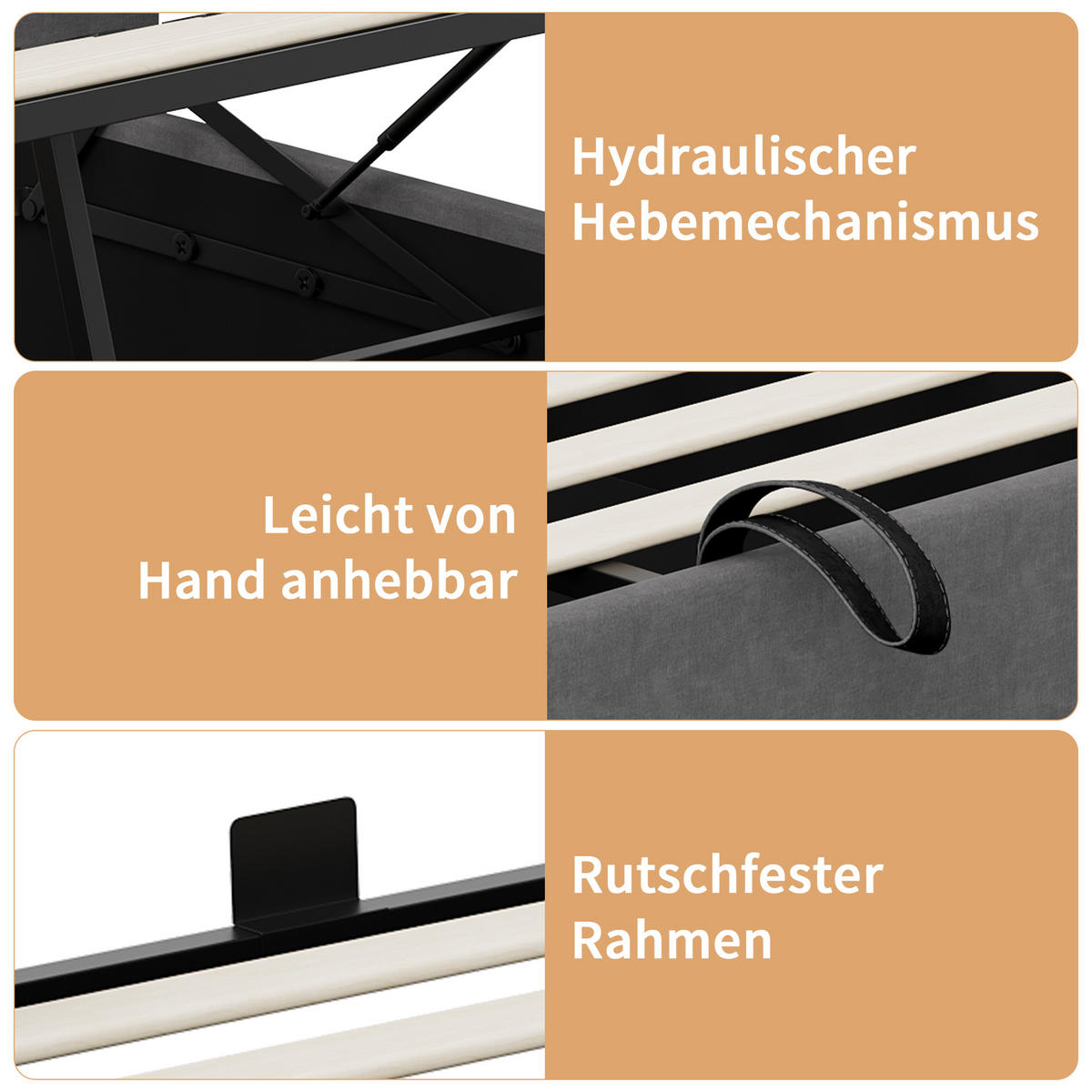 POLSTERBETT 160x200 cm Grau mit RGB-LED, Stauraum, USB-C & kabellosem Laden, Leinenbezug - Grau, Holz (160/200cm)