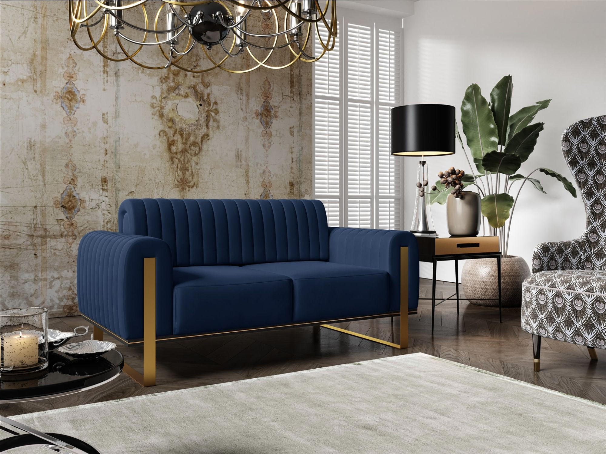 SOFA Valerie 2-sitzer - Dunkelblau, Holzwerkstoff/Textil (164/79/90cm) - Fun Möbel