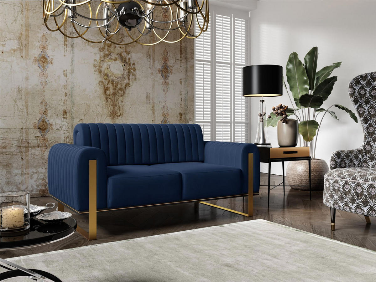 SOFASET Valerie 3-2 - Dunkelblau, Holzwerkstoff/Textil (228/79/90cm) - Fun Möbel