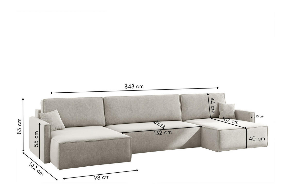 ECKSOFA Carlos U-Form Mit Schlaffunktion Und Bettkasten Stoff Salvador Hellgrau - Hellgrau, Holz (348/142cm) - Kaiser Möbel