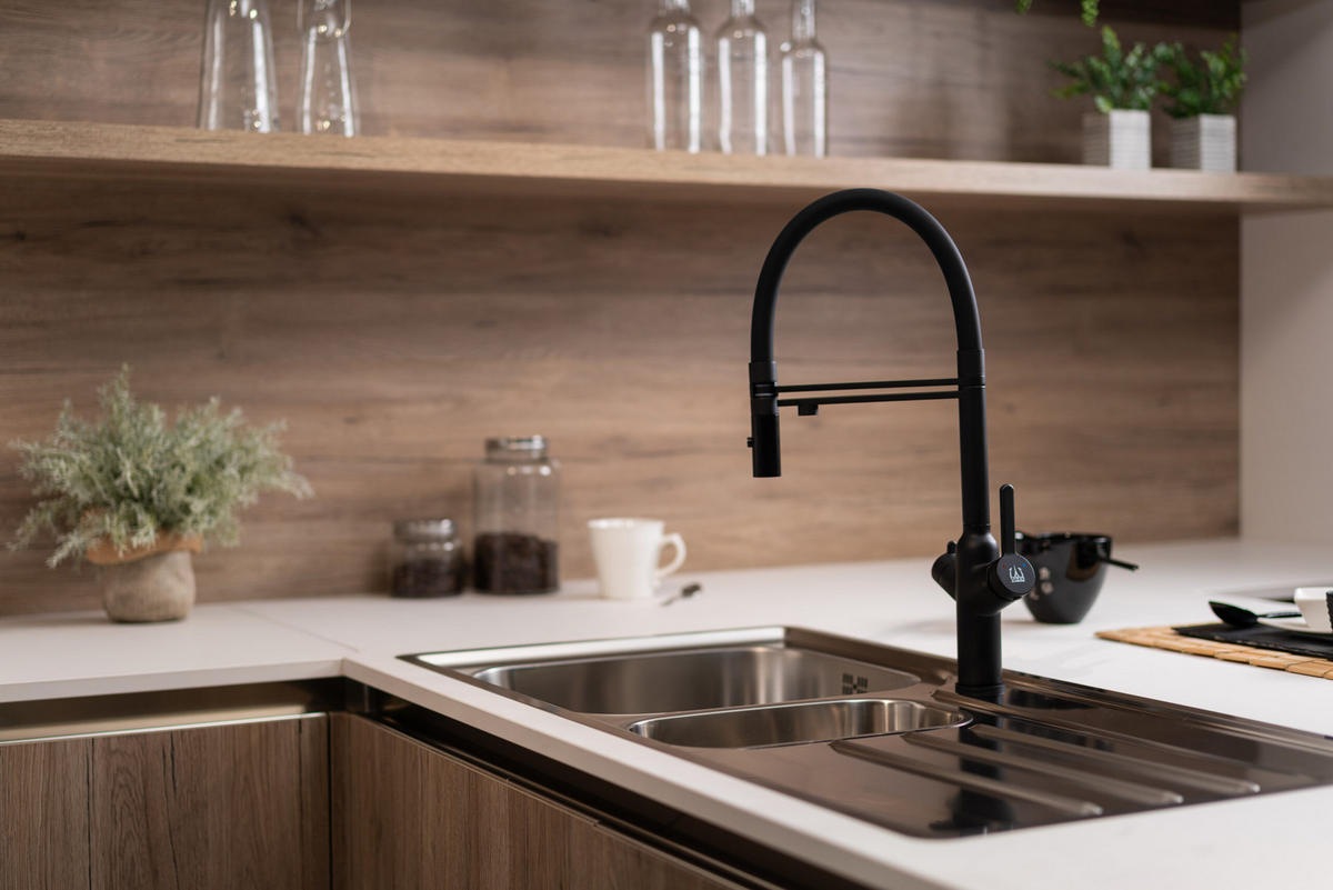 4-WEGE-KÜCHENARMATUR, Schwarz Matt, 2-Strahl-Brause - Schwarz, Metall (20.61/48/20.61cm) - VIZIO