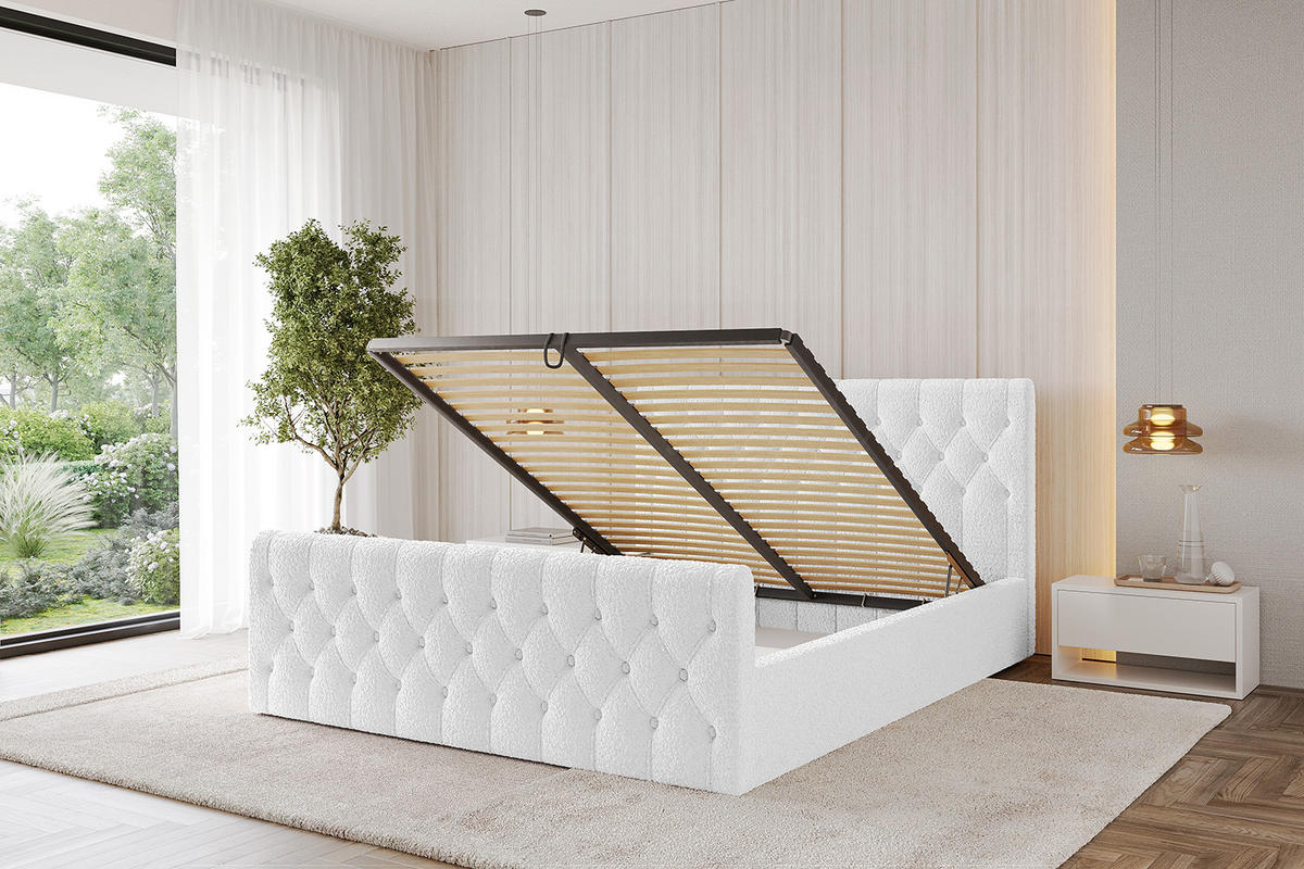 POLSTERBETT mit Bettkasten, Fußteil und Lattenrost, Boxbett ohne Matratze - RENO-Z 200x200 Weiß - Weiß, Holzwerkstoff/Textil (200/200cm) - ALTDECOR