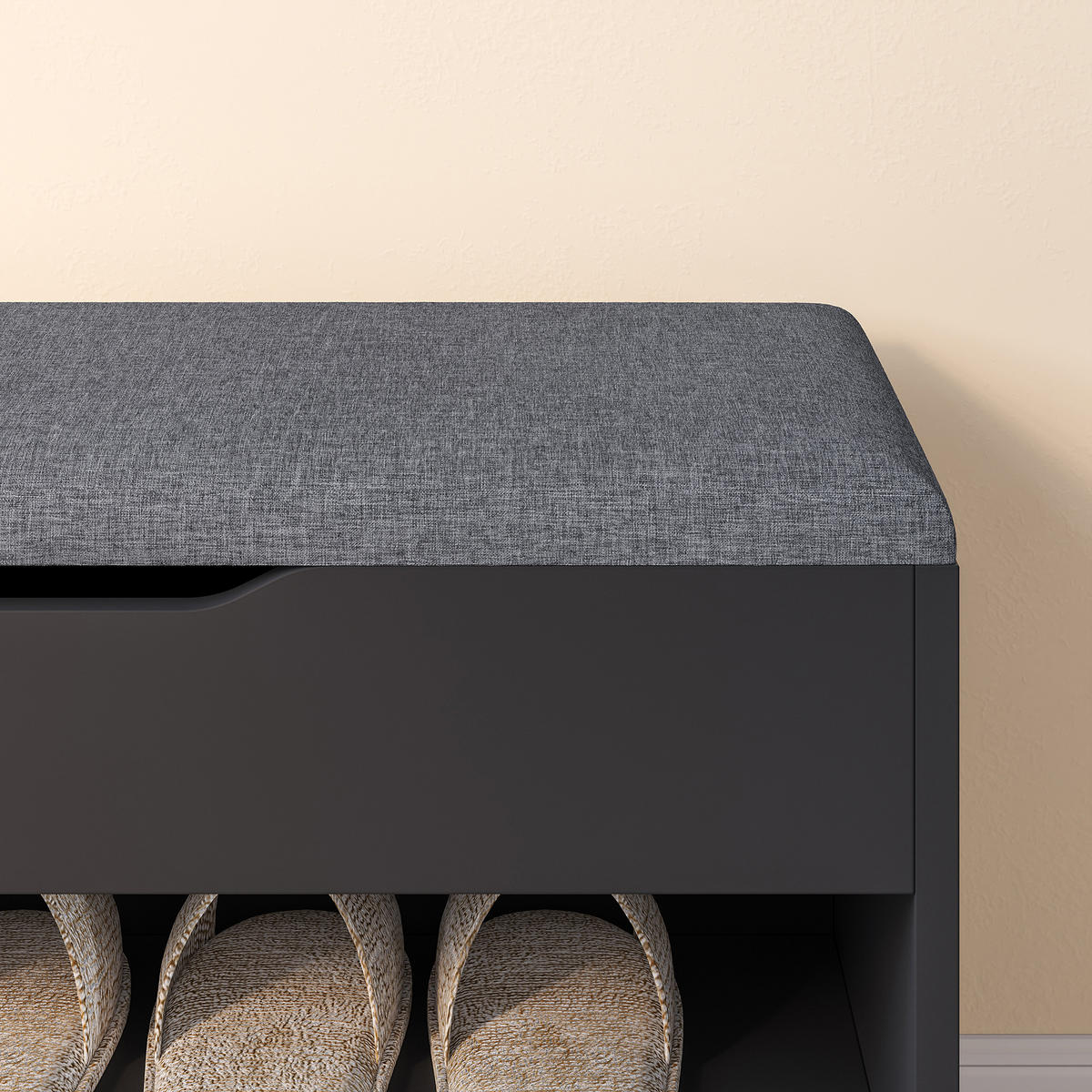SCHUHBANK Gentofte - Schwarz, Holzwerkstoff/Textil (60/46/30cm) - [en.casa]