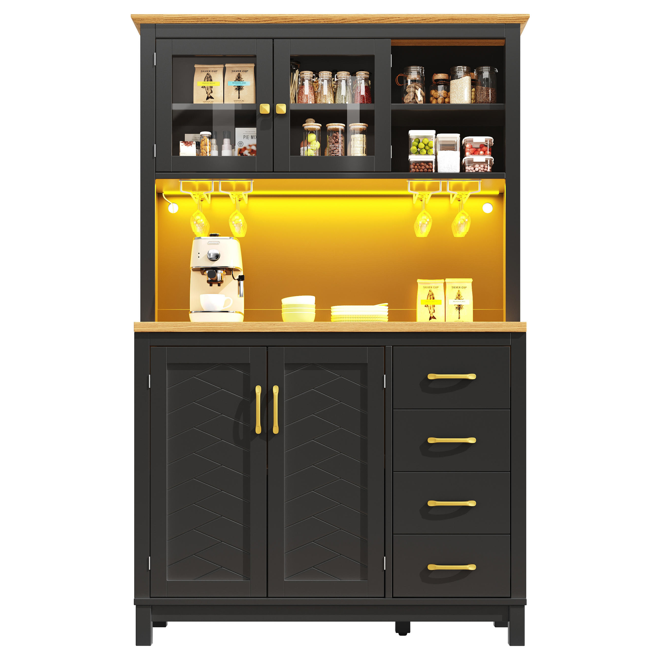 KÜCHENSCHRANK LED 105.5x40x180Cm 4 Türen Grün - Schwarz, Holzwerkstoff (105.5/180/40cm) - FLIEKS