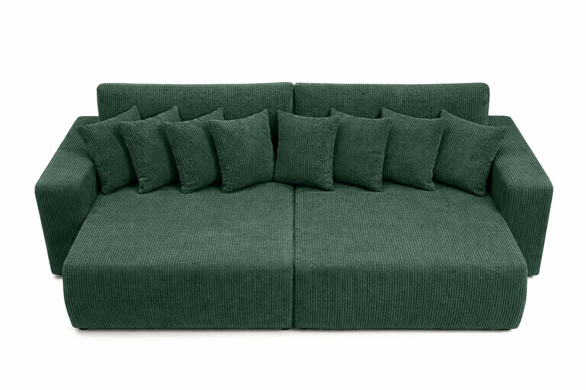 SCHLAFSOFA, Cordstoff Poso, Hellgrau, PIANO DOUBLE - Grün, Holz (246/83/145cm) - Kaiser Möbel