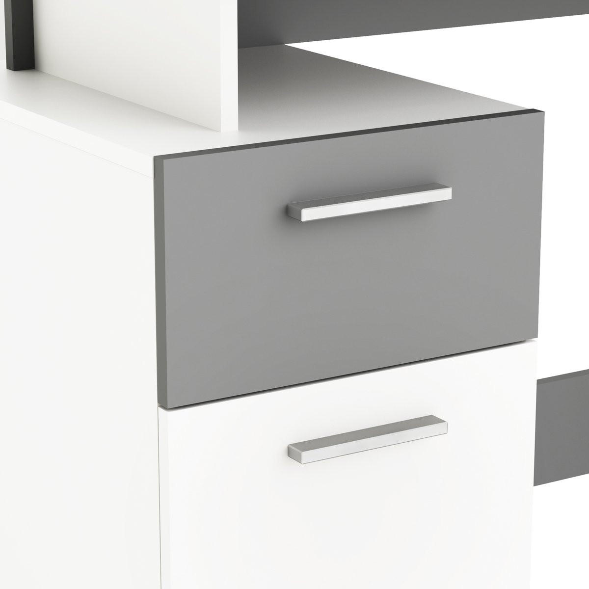 SCHREIBTISCH 1 Tür und 1 Schublade, Grau-Weiß Dekor L121,5 cm - Platon - Grau, Holzwerkstoff (121.5/55/109cm) - Calicosy