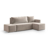 ECKSOFA VELOTTI R-S Beige Plüsch-Stoff mit Schlaffunktion - Beige, Holz (261/143cm) - MASSENO