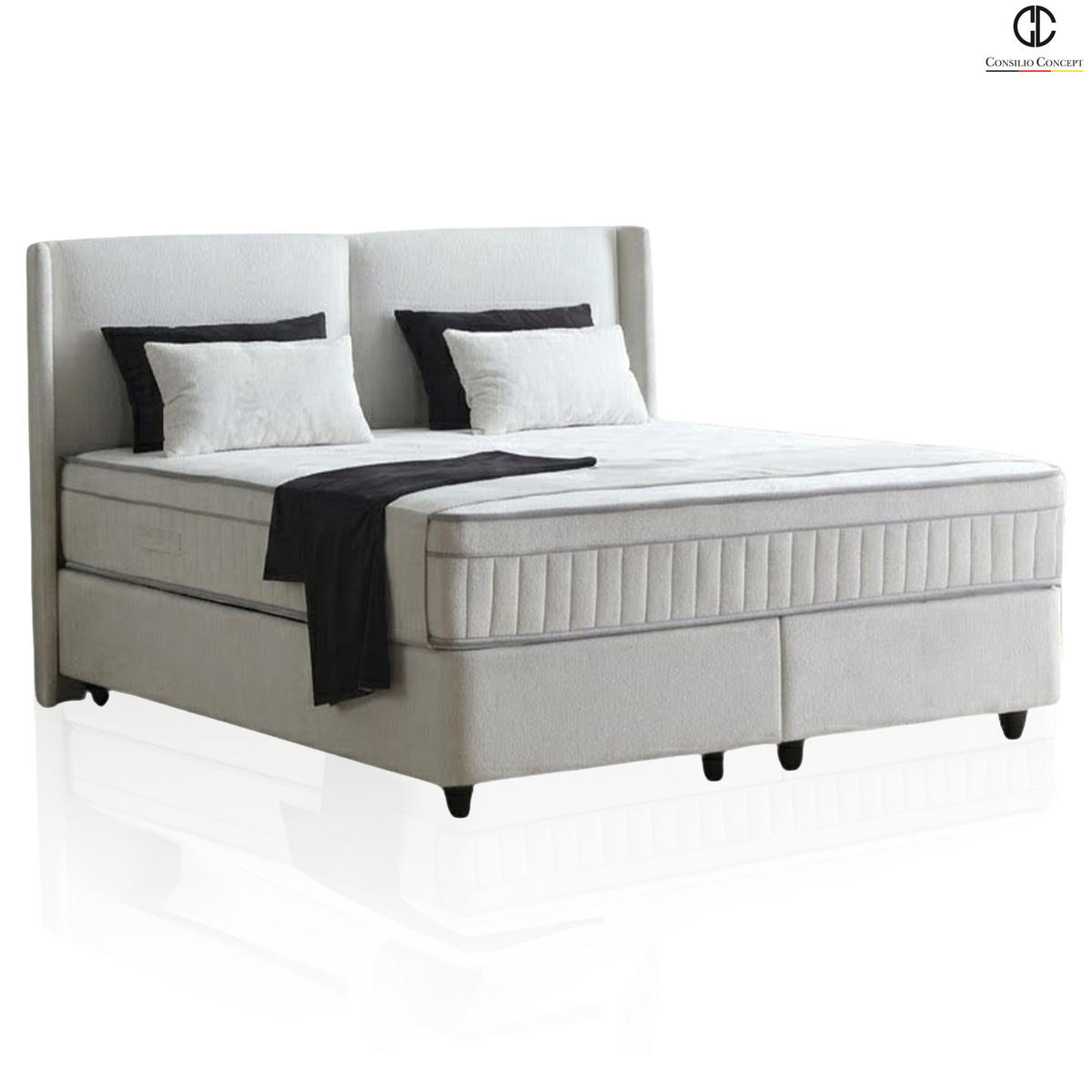 BOXSPRINGBETT MIT BETTKASTEN PISA 90/200 cm, Greige, Bettkasten, Matratze, Topper integriert, H3 mittel - Greige/Schwarz, Holz/Kunststoff (90/200cm) - Consilio Concept