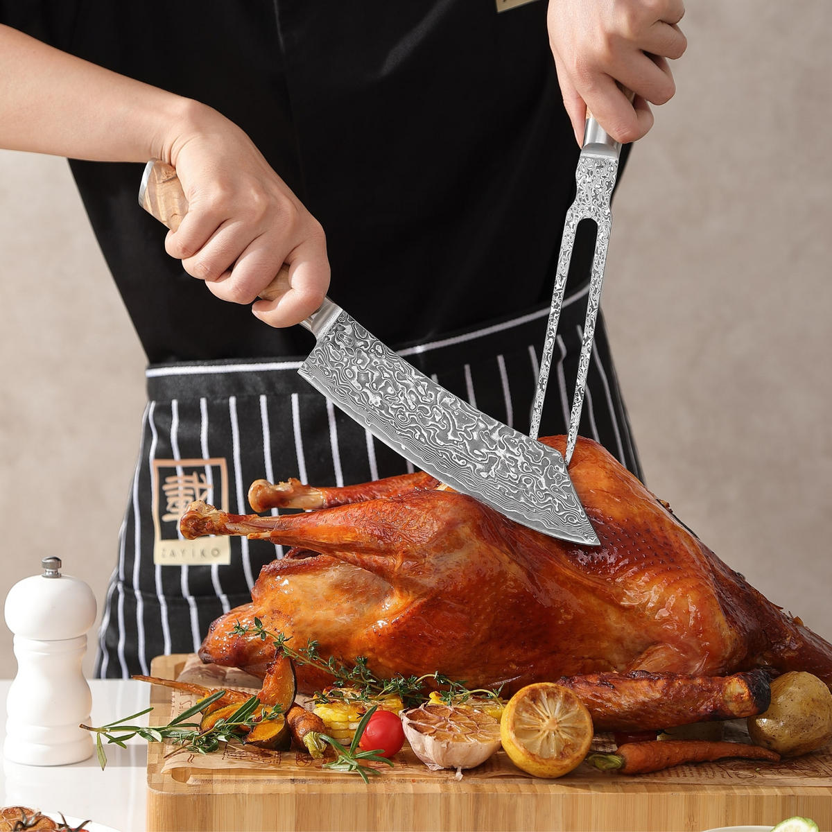 TRANCHIER-SET 2-TEILIG 18–19,5 cm - Birkefarben, Holz/Metall (34cm) - Zayiko