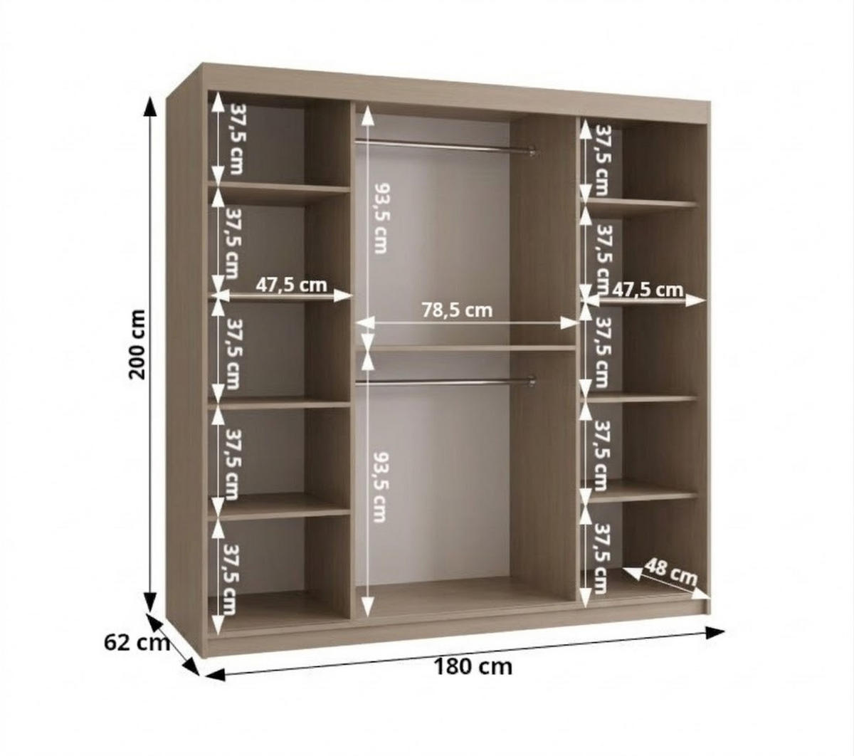 SCHIEBETÜRENSCHRANK mit Spiegel ROYAL 200/180/62 2-türig - Kaschmir/Silberfarben, Holz (180/62/180cm) - MÖBEL KRYSPOL
