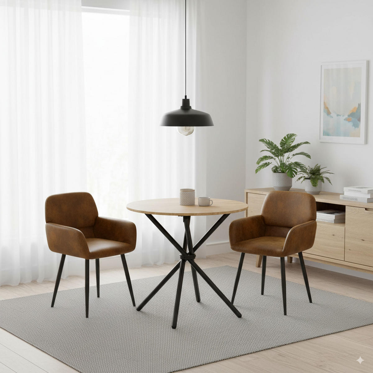 ESSZIMMER SET – 1 Tisch + 2 Stühle – Holzoptik & Wildleder - Braun, Holzwerkstoff/Metall (80/75/80cm) - Urban Meuble
