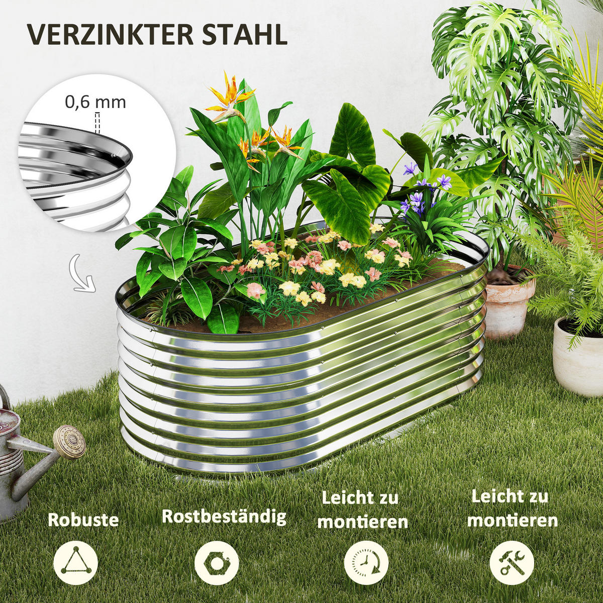 HOCHBEET aus Stahl, Pflanzbeet Frühbeet Gartenbeet stapelbar Blumenkasten - Dunkelgrau, Metall (80/56/160cm) - Outsunny