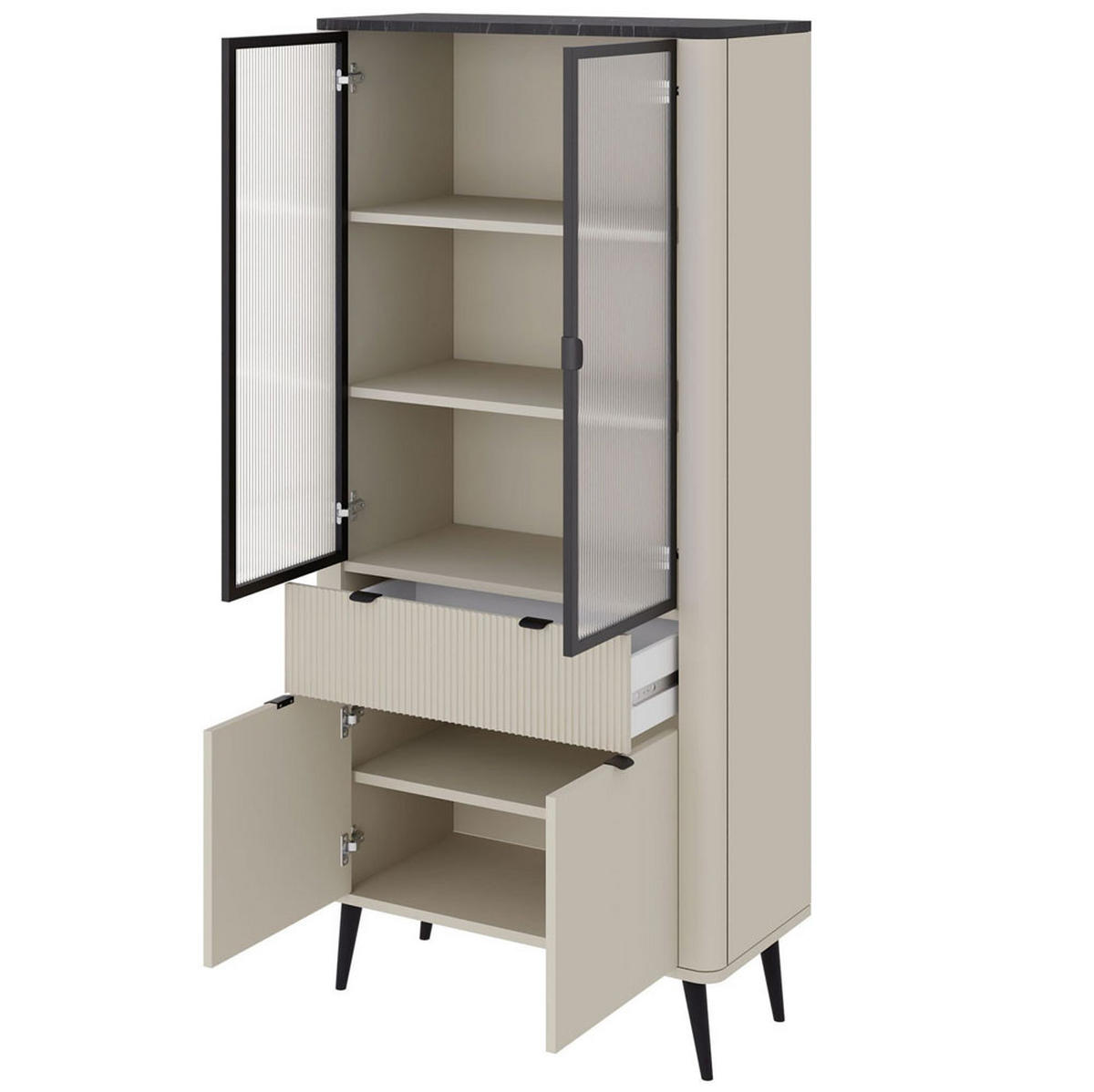 VITRINE Marly Kaschmir / Walnuss 90 / 40 / 191cm - Kaschmir/Creme, Holz/Holzwerkstoff (90/191/40cm) - Feldmann-Wohnen