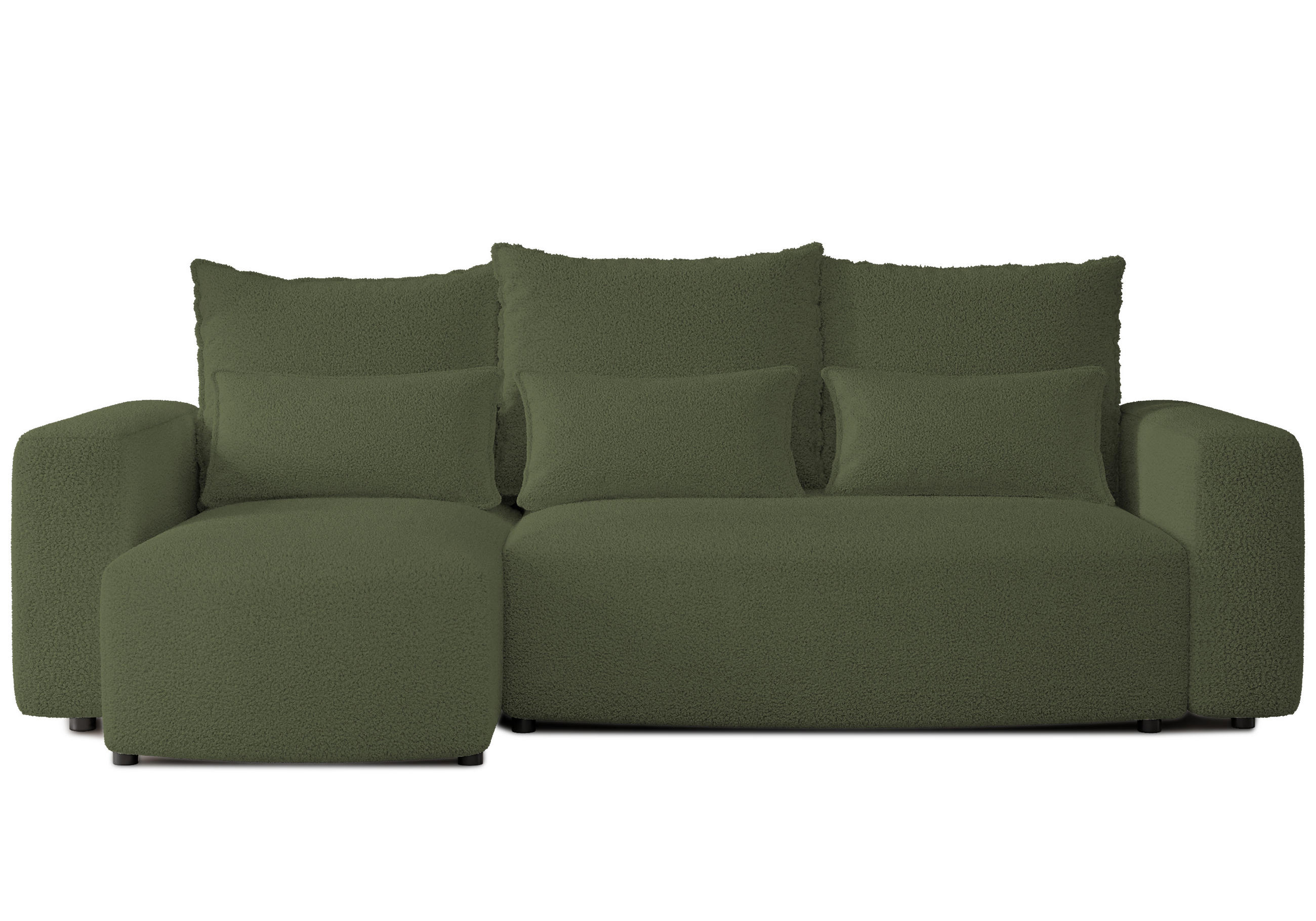 ECKSOFA Travis mit Bettkasten und Schlaffunktion, L-Form, Boucle, Universal - Olivgrün, Holzwerkstoff (248/148cm) - 4ALL HOME