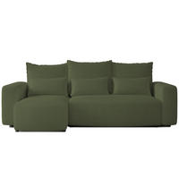 ECKSOFA Travis mit Bettkasten und Schlaffunktion, L-Form, Boucle, Universal - Olivgrün, Holzwerkstoff (248/148cm) - 4ALL HOME