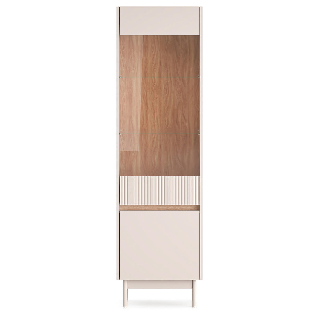 VITRINENSCHRÄNK NALIA, Vitrine, Creme/Eiche - Eichefarben/Creme, Glas/Holzwerkstoff (55/193/40cm) - KONSIMO®