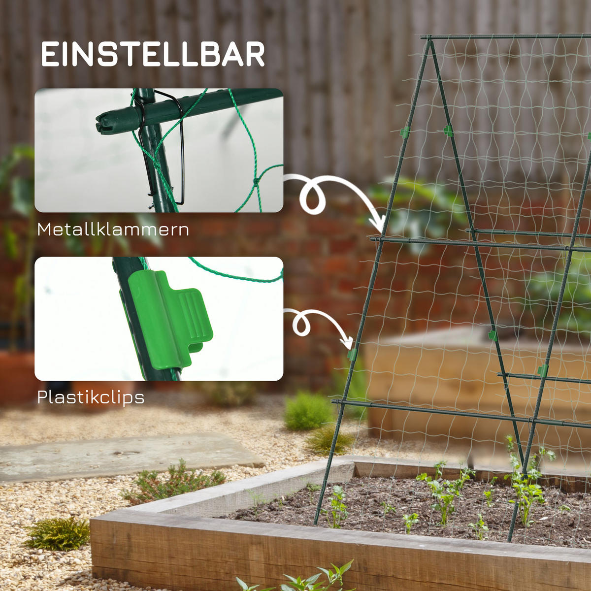 VERSTELLBARES Pflanzengitter, Grün, 180 x 100 x 180 cm - Grün, Kunststoff/Metall (100/180/180cm) - Outsunny