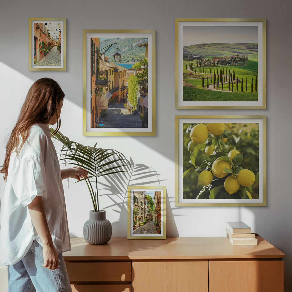WANDBILDER 5er Set - 50x50 cm & 20x30 cm & 40x60 cm Goldrahmen - Zitat über New Yorker Landschaften - Goldfarben, Kunststoff (40/60cm) - ArtPrintCave