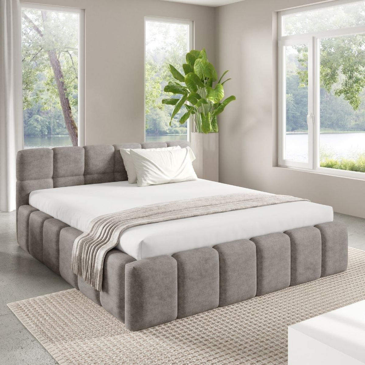POLSTERBETT NUBO Medium 180x200 cm mit Bettkasten – PERFECT HARMONY 04 - Beige, Holz (180/200cm) - Dekori_Interiors