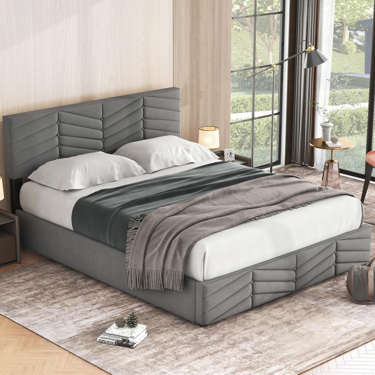 POLSTERBETT mit Bettkasten 140x190 cm Samt Grau - Grau, Metall (140/190cm) - Meubliv