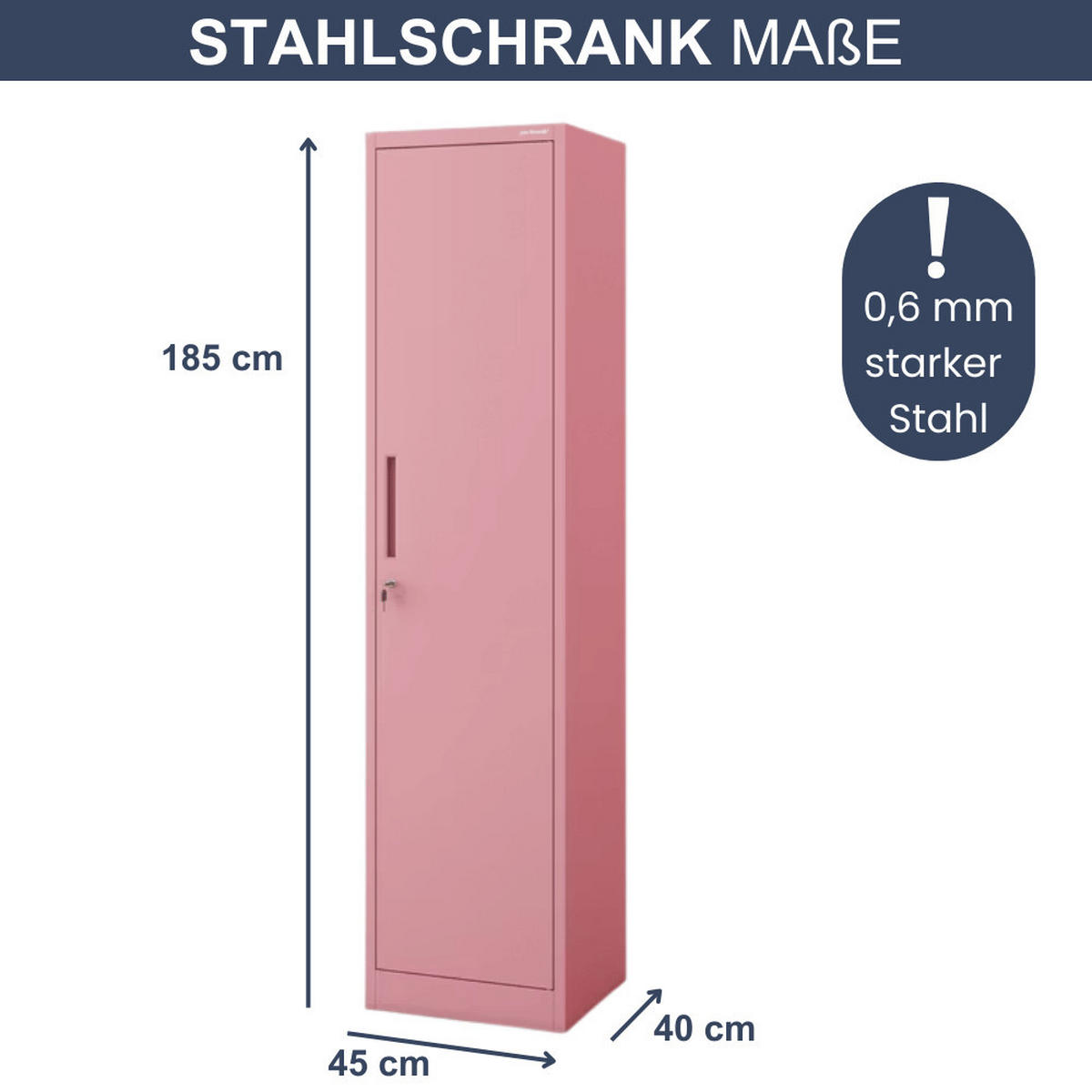 AKTENSCHRANK abschließbar KADO mit Flügeltüren 185x45x40cm Rosa - Rosa, Metall (45/185/40cm) - DELUKE