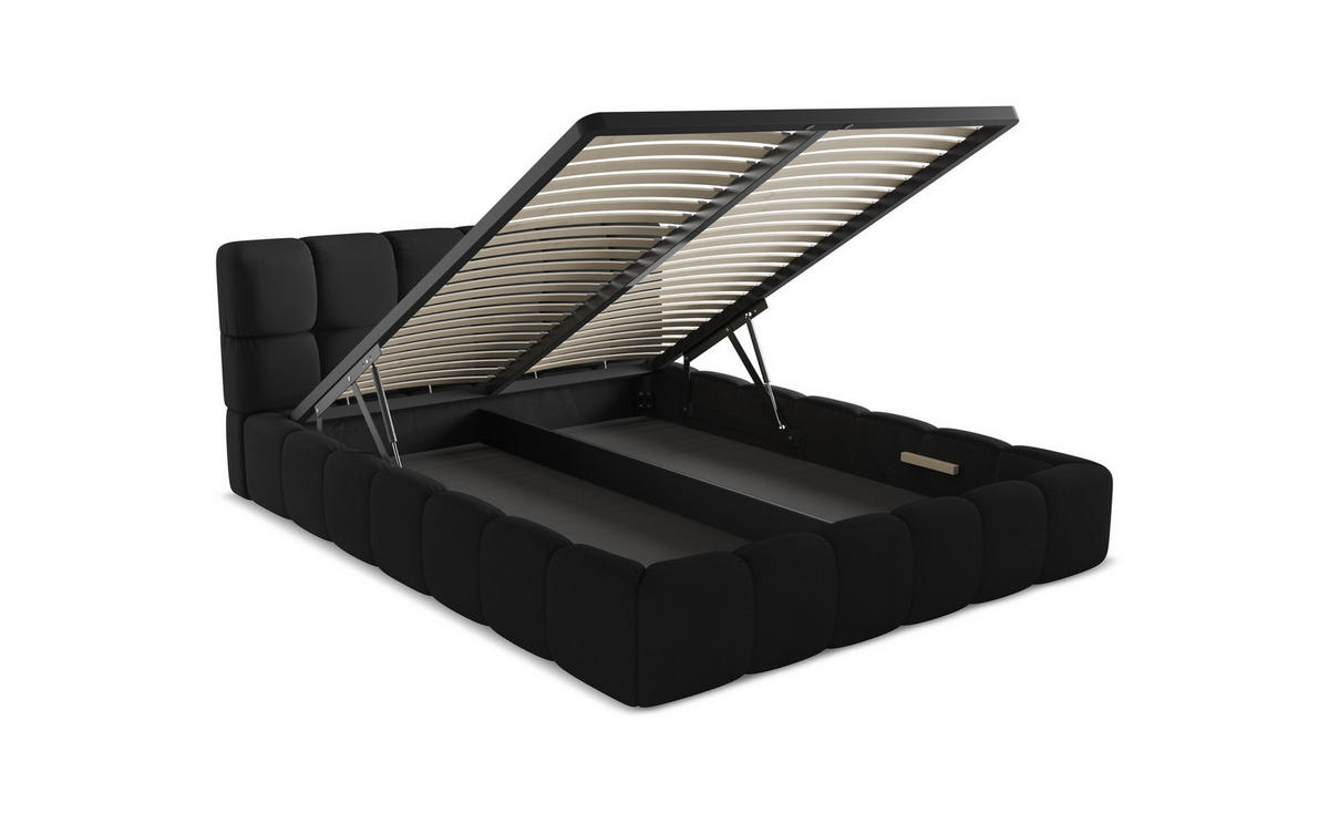 POLSTERBETT mit Bettkasten und Lattenrost 200x228 Grün - Dunkelgrün/Schwarz, Kunststoff/Textil (180/200cm) - Makamii