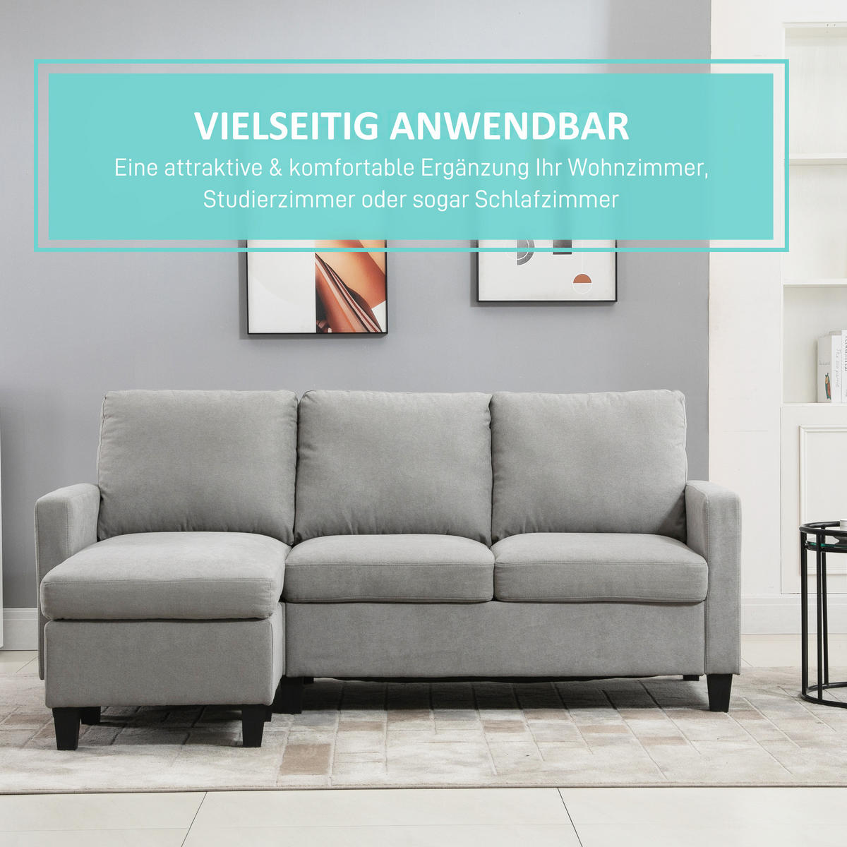 ECKSOFA Couch mit Wendbar Chaiselongue für Wohnzimmer, 197 x 139 x 91 cm - Hellgrau/Schwarz, Kunststoff/Textil (139/197cm) - HOMCOM
