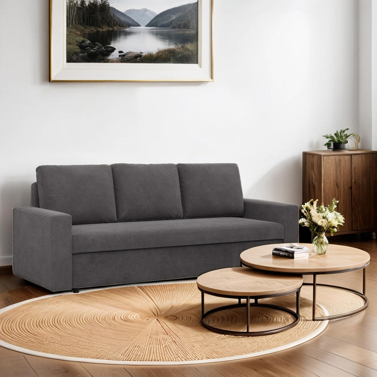 SOFA Neo mit gerader Armlehnen dunkelgrau - Dunkelgrau, Textil (220/92/92cm) - SIMKAM Furniture