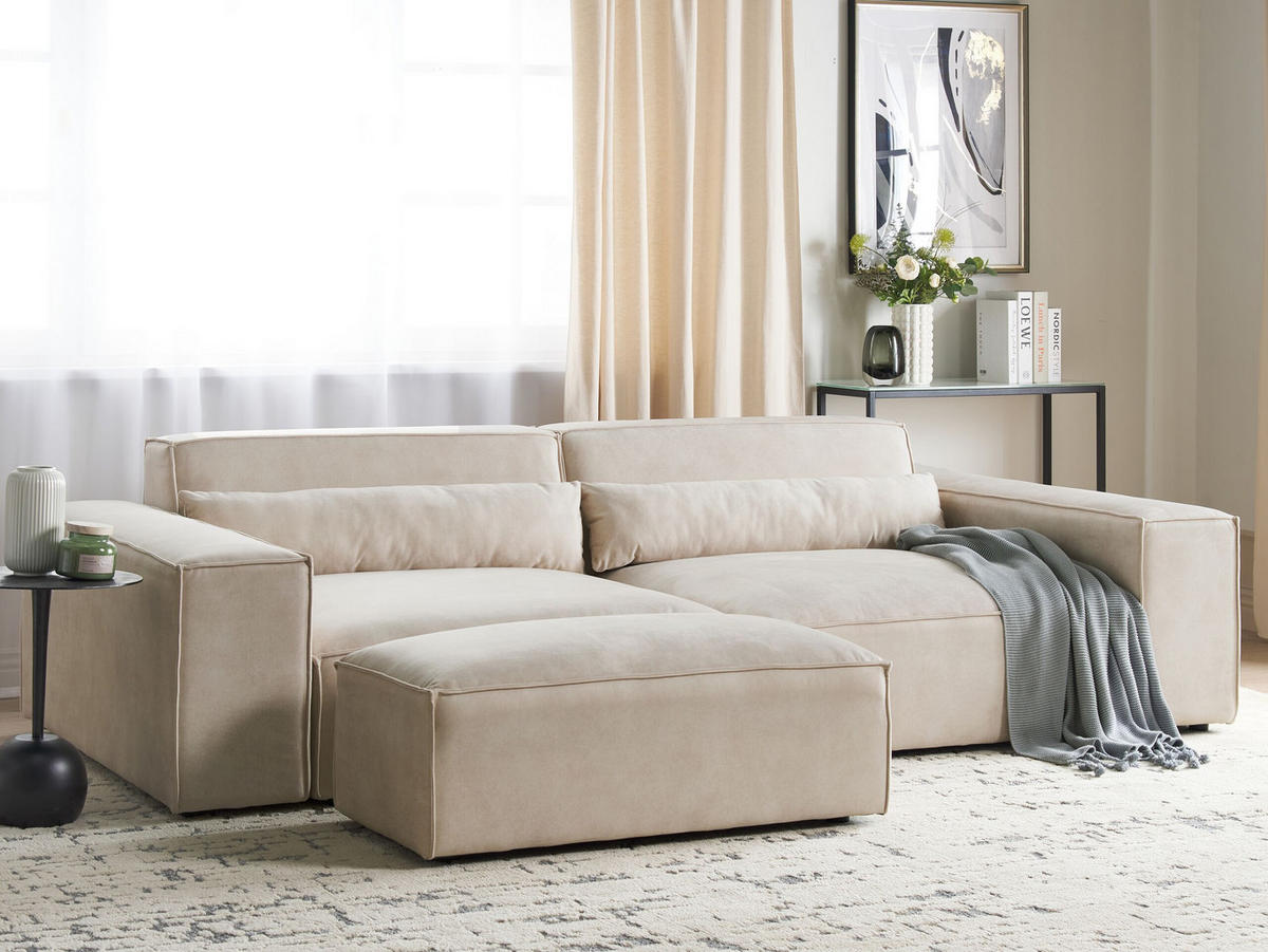 2-SITZER-SOFA Samtstoff hellbeige mit Ottomane Hellnar - Beige, Textil (262/70/126cm) - Beliani