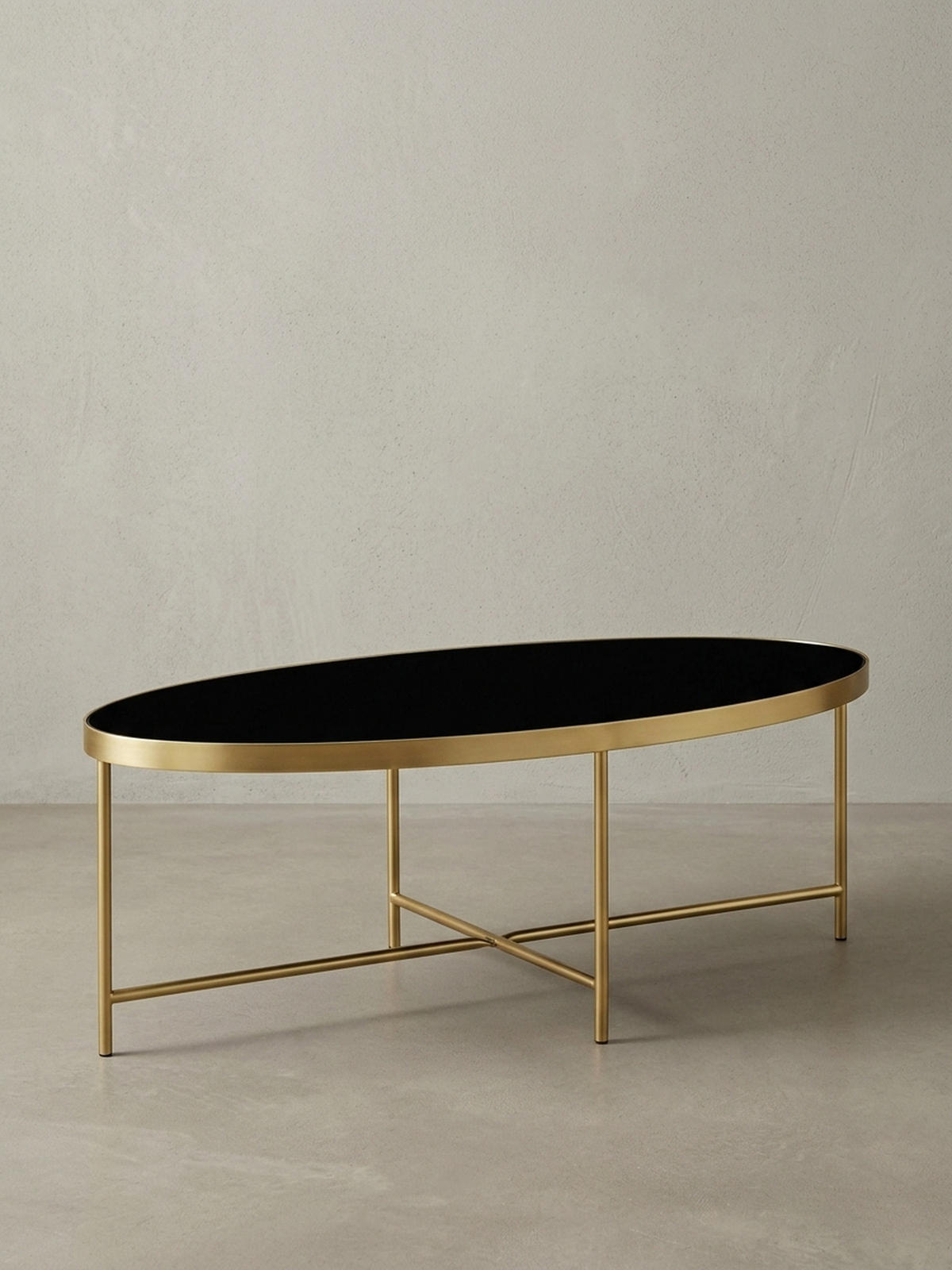 COUCHTISCH Oval in Schwarz/Gold, Glasplatte mit filigranem Metallgestell, Maße 110x56 cm - Goldfarben, Glas/Metall (56/110/40cm) - KADIMA DESIGN