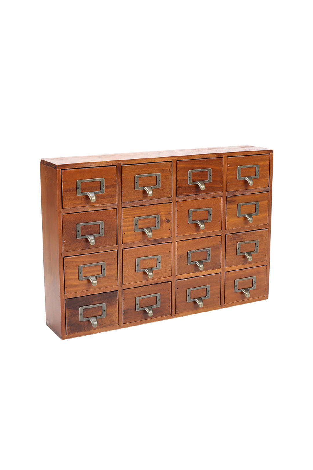 VINTAGE-APOTHEKERSCHRANK Aufbewahrungsbox aus Kiefernholz mit 16 Schubladen und Etikettenhaltern 50 x 10 x 35 cm - Naturfarben, Holz (10/50/35cm) - Livingandhome