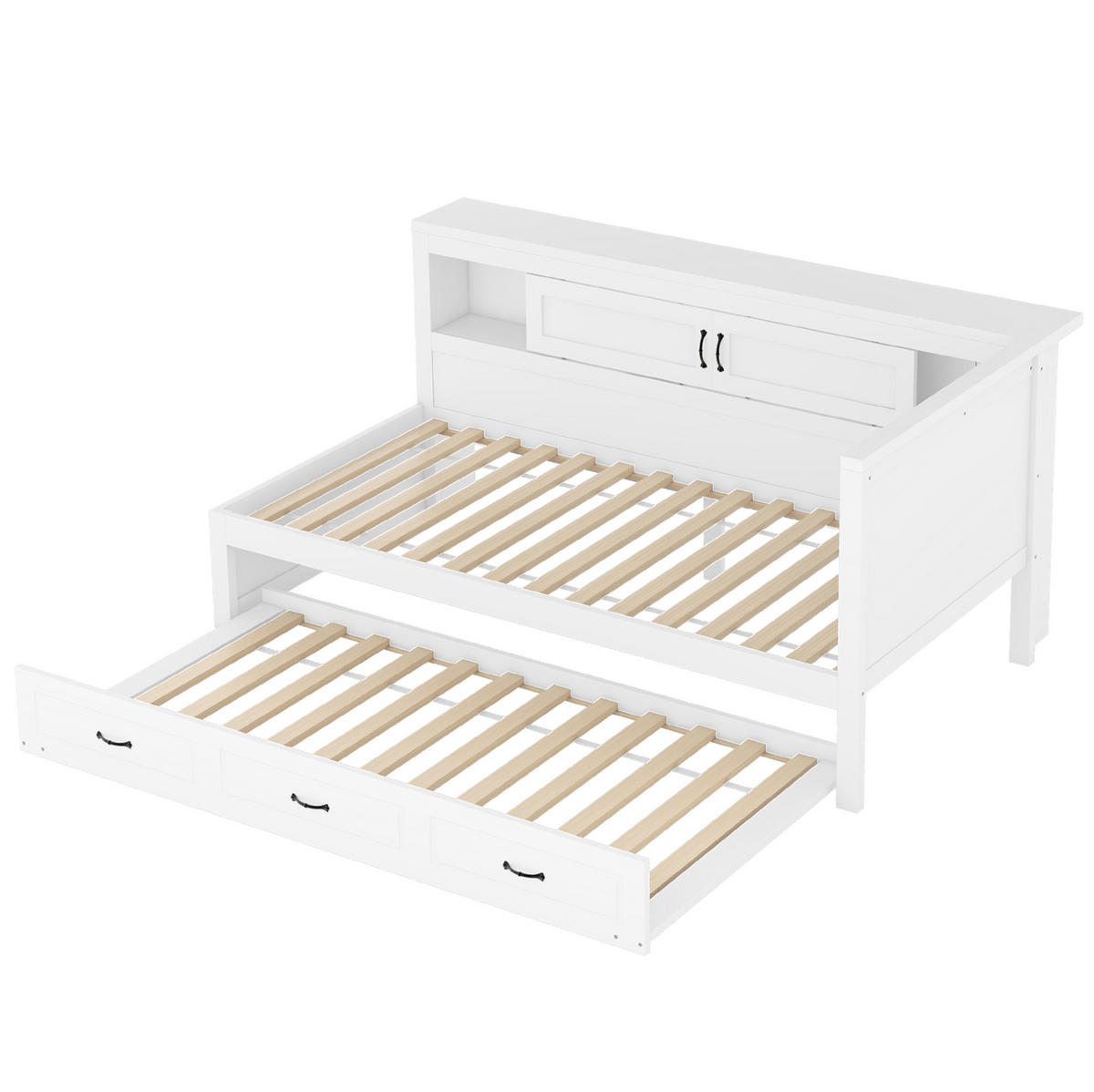 KREVET na razvlačenje 90/200 cm s LED osvjetljenjem, utičnicom i USB priključkom, spremištem i izvlačnim ležajem, Bijela - bijela, drvni materijal (90/200cm) - Redom