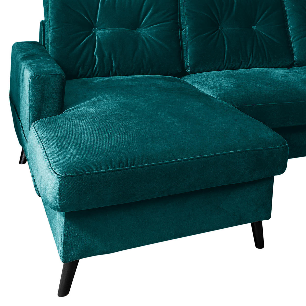 WOHNLANDSCHAFT mit Longchair - Petrol/Schwarz, Buchenholz/Textil (297/90/200cm) - home24