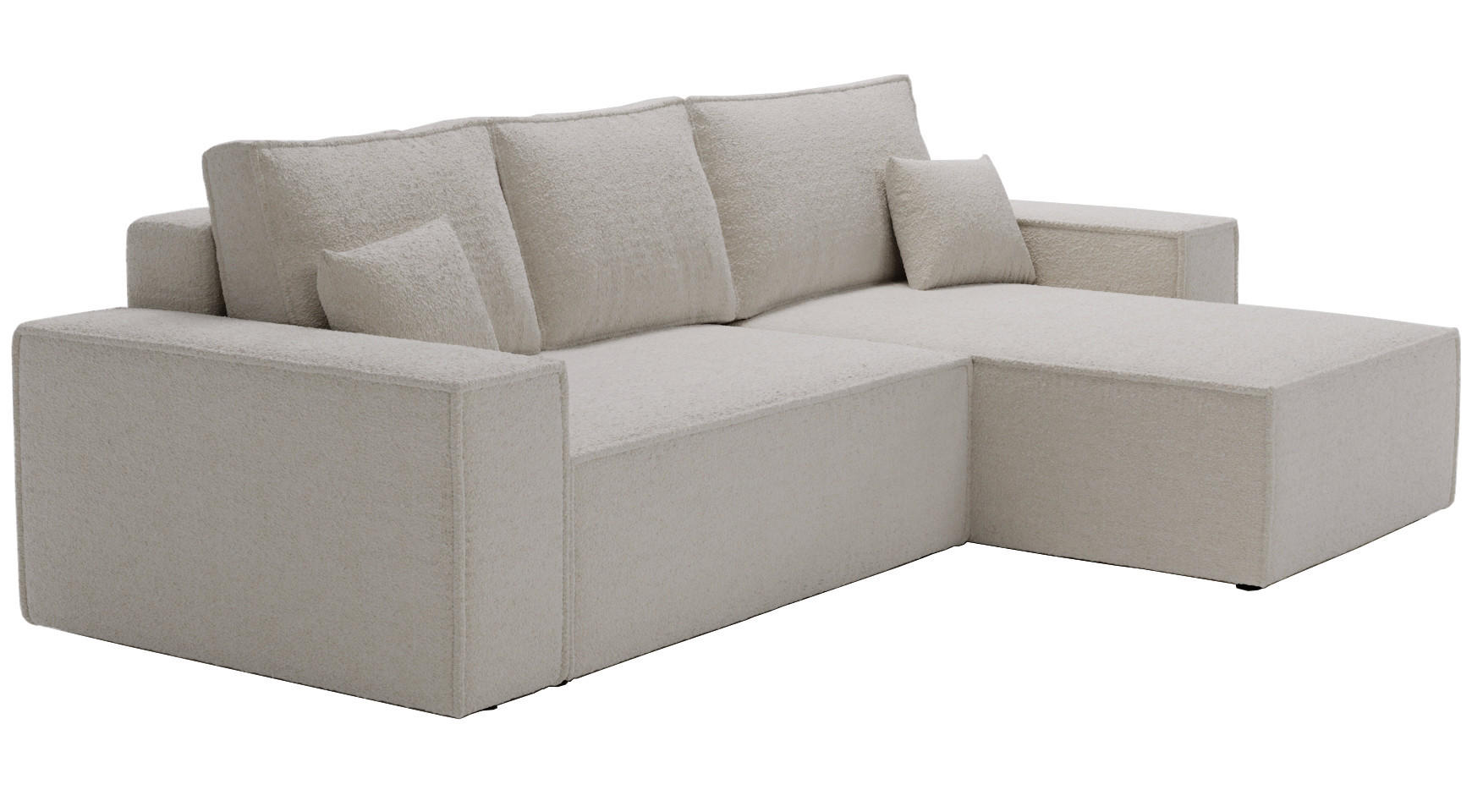 ECKSOFA Bouclé 280 cm Bergamo L mit Bettkasten, Schlaffunktion, Rechts - Hellgrau - Hellgrau, Holz (189/277cm) - Emporius