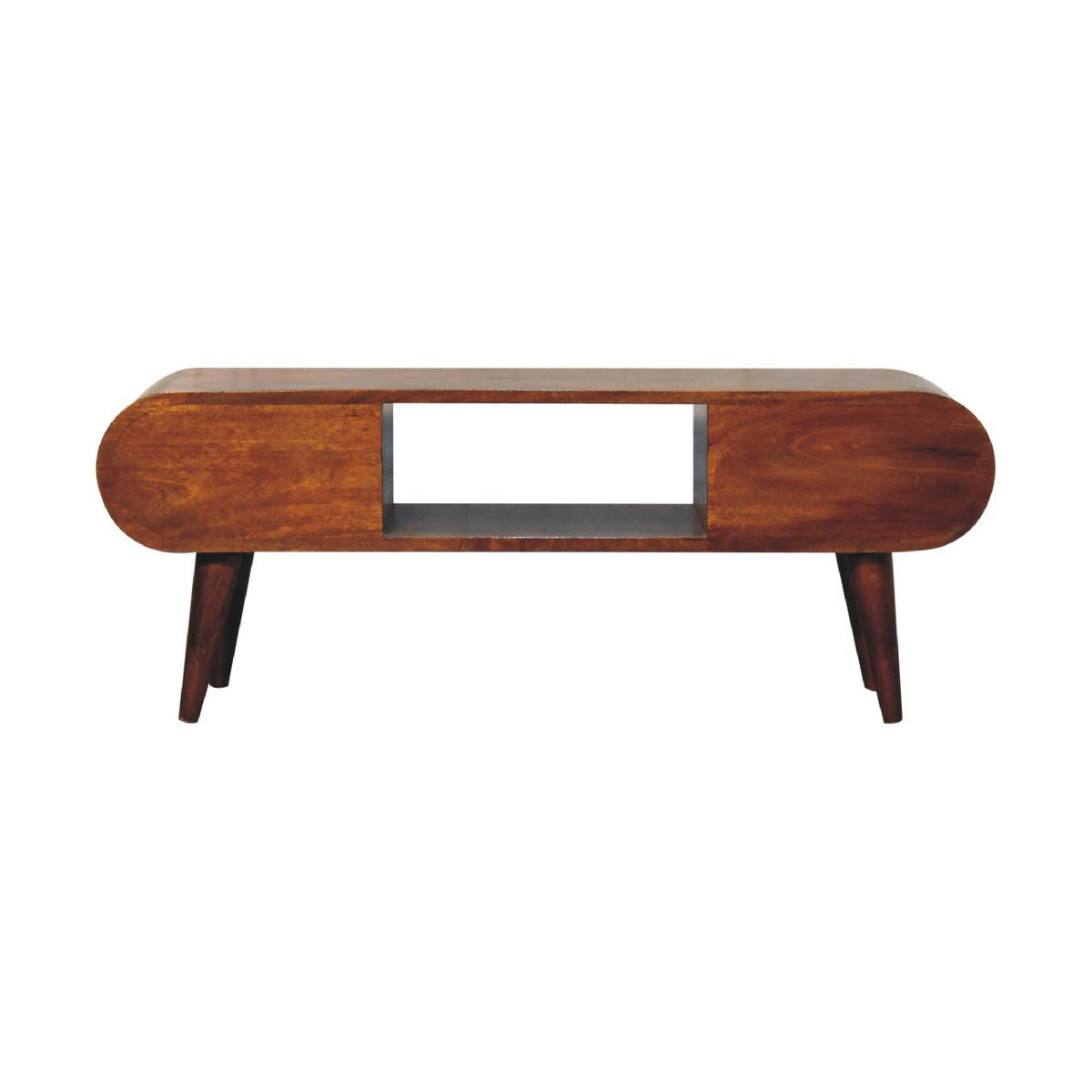 MEDIENANLAGE TV-Lowboard, 2 Schubladen, 1 offenes Fach, Nordische Beine, braun - Kastanienfarben/Messingfarben, Holz/Metall (100/38/30cm) - Artisan Furniture