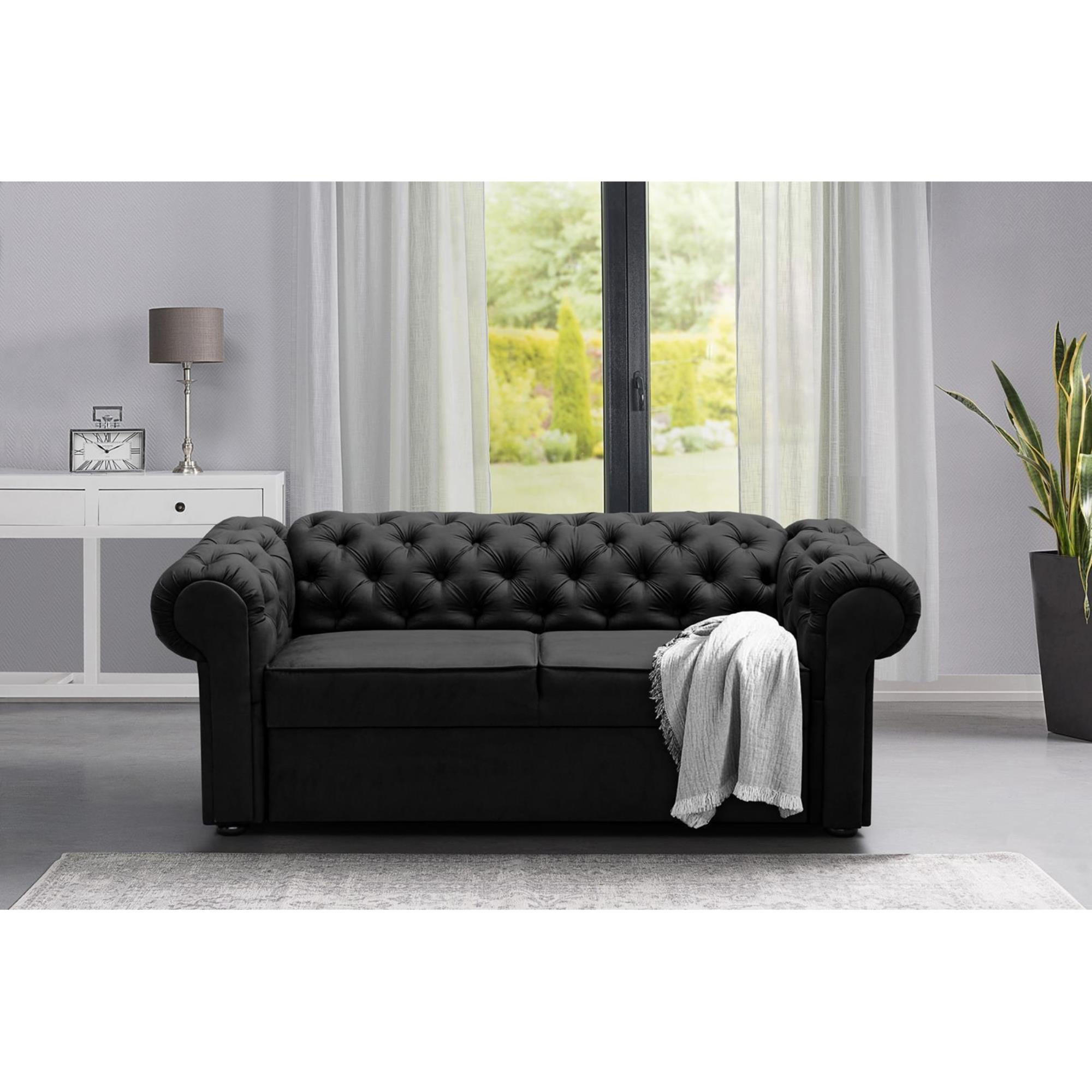 SOFA Chester 2-Sitzer, im Chesterfield-Stil, Schwarz - Wengefarben/Schwarz, Textil (202/82/92cm) - Beautysofa