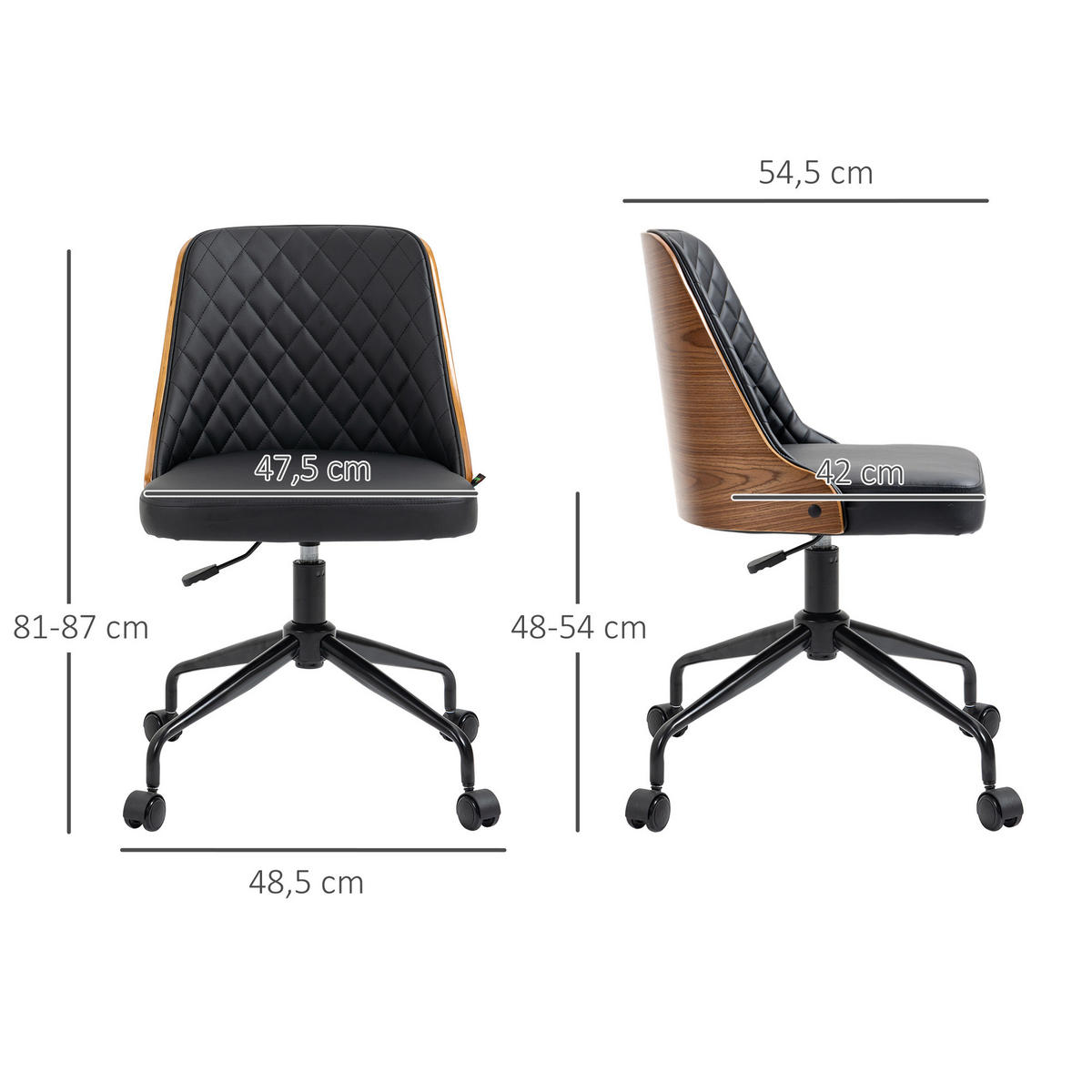 BÜROSTUHL Schreibtischstuhl Drehstuhl höhenverstellbarer ergonomisch Schwarz - Schwarz, Metall (54.5/87/48.5cm) - Vinsetto