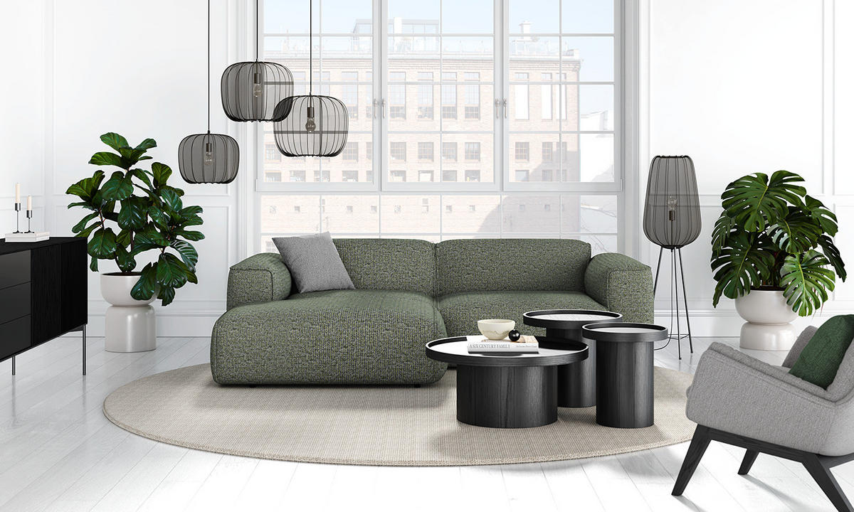 ECKSOFA mit XL-Longchair - Schwarz/Grün, Kunststoff/Textil (260/171cm) - home24