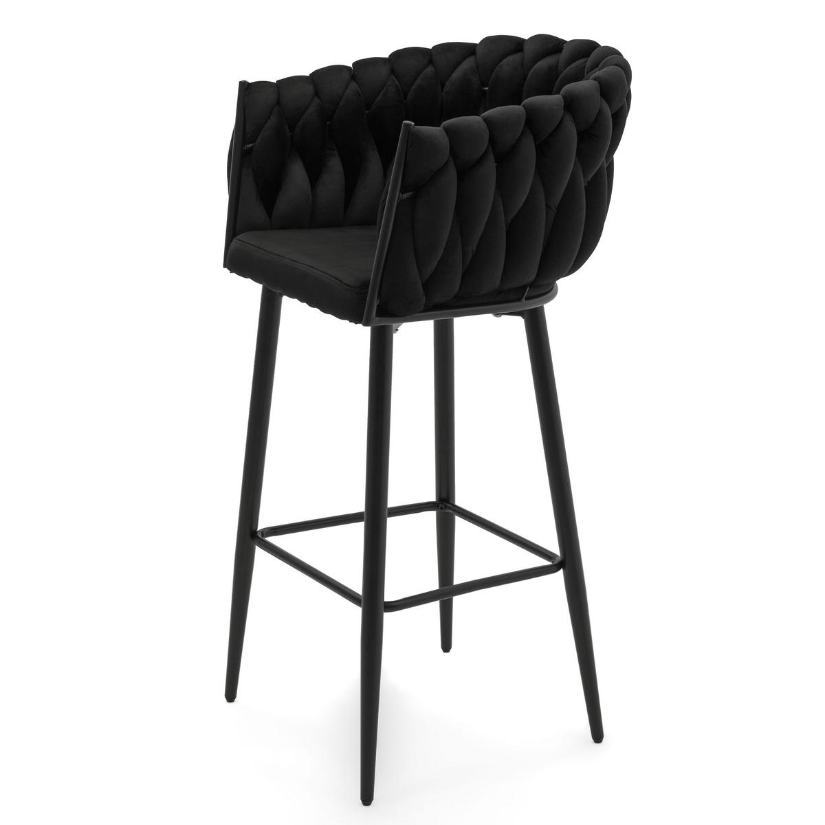 BARHOCKER LATINA gepolsterter mit Steppung - schwarz - Samt Velour - Schwarz, Metall (54/95/55cm) - NEW HOME