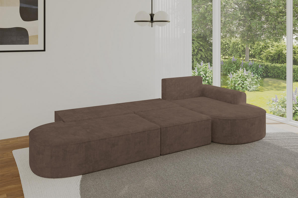 ECKSOFA mit Schlaffunktion Ottomane RECHTS MARI L2-S 368X167X85 Braun Velours - Alteiche/Schwarz, Holzwerkstoff/Kunststoff (167/368cm) - ALTDECOR