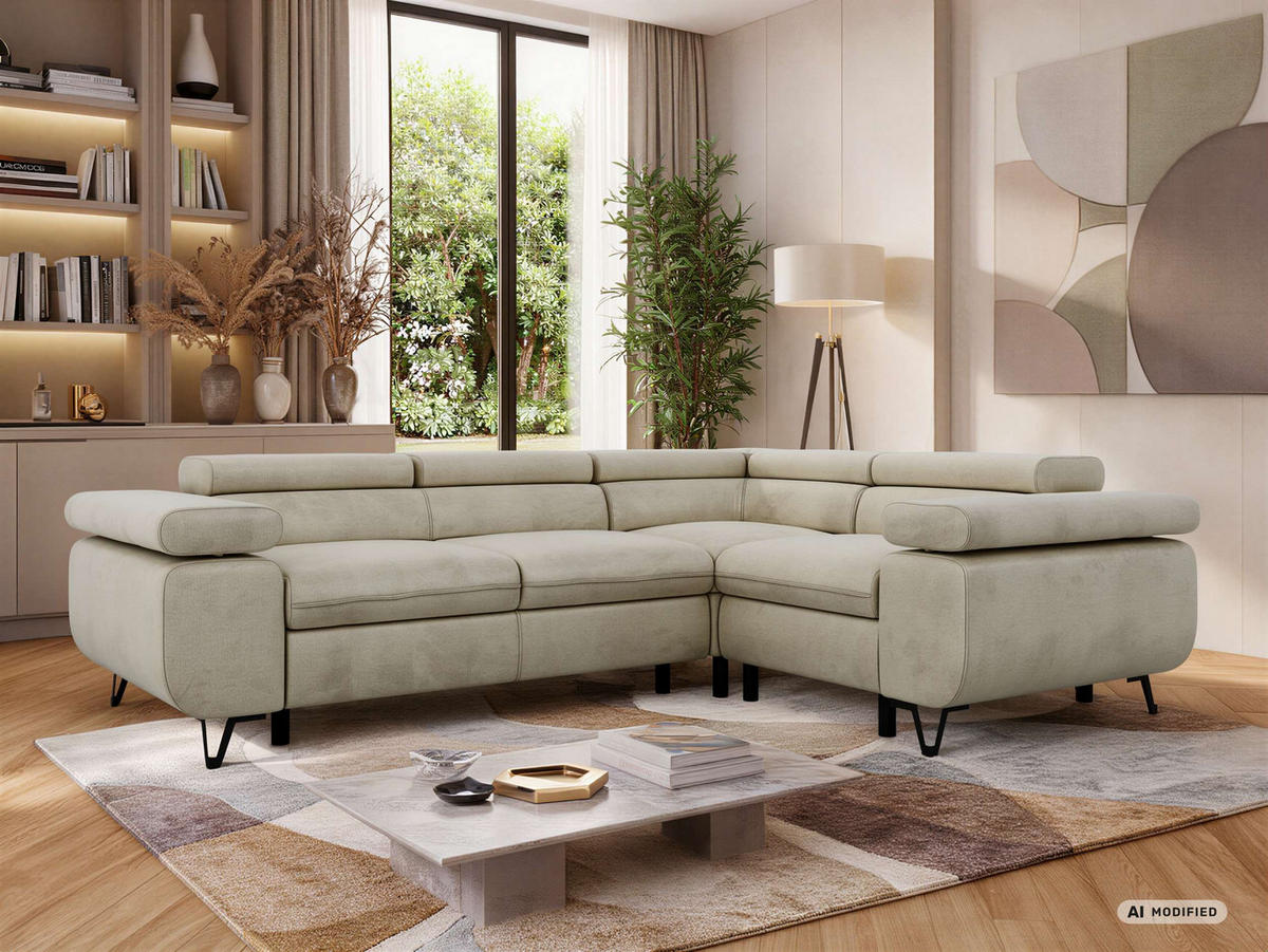 ECKSOFA ORSO L Beige Velvet - Rechts Seite - Beige/Schwarz, Textil/Metall (268/197cm) - MKS