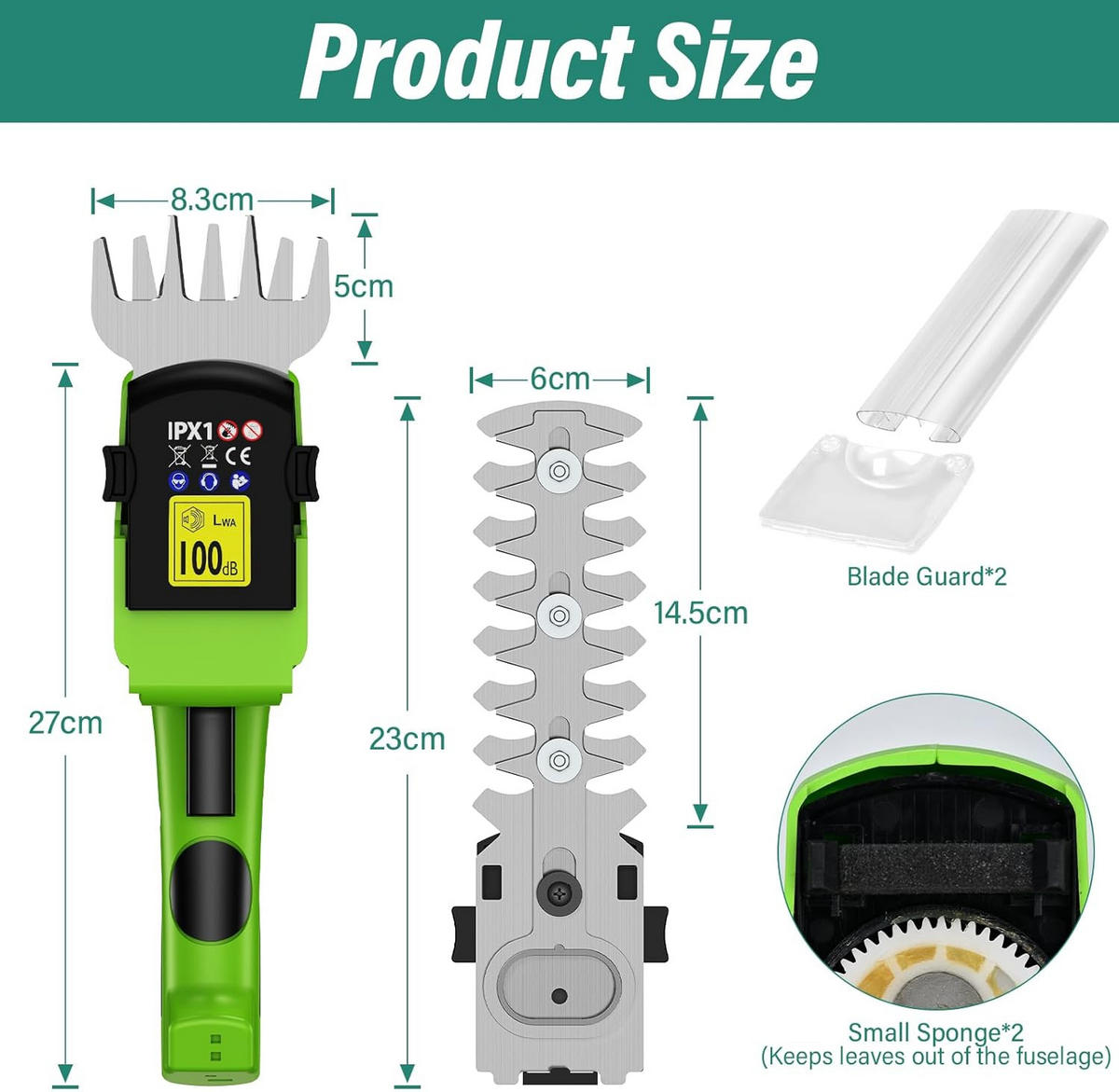 RASENMÄHER – inklusive 2 Messern – geeignet zum Mähen von Hecken und Rasenflächen – inklusive USB-Kabel - Grün, Kunststoff (8.3/27cm)