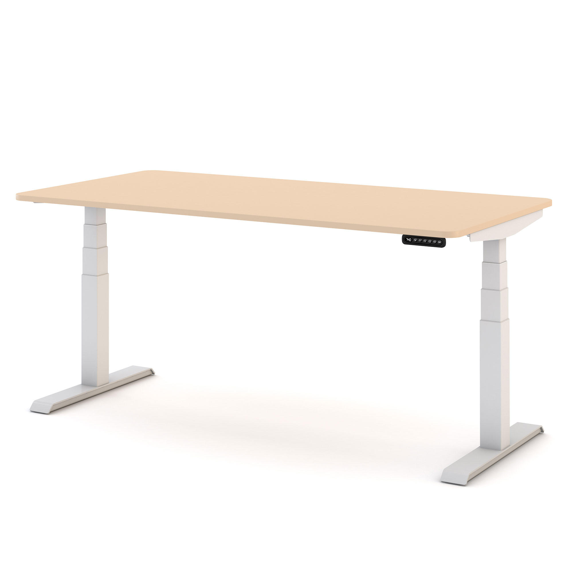 SCHREIBTISCH Elektrisch Höhenverstellbarer Familien Schreibtisch Pitino Curved Sand Signalweiß 120/70/52.5-121cm - Sandfarben/Weiß, Holzwerkstoff/Metall (70/120/121cm) - ASSMANN