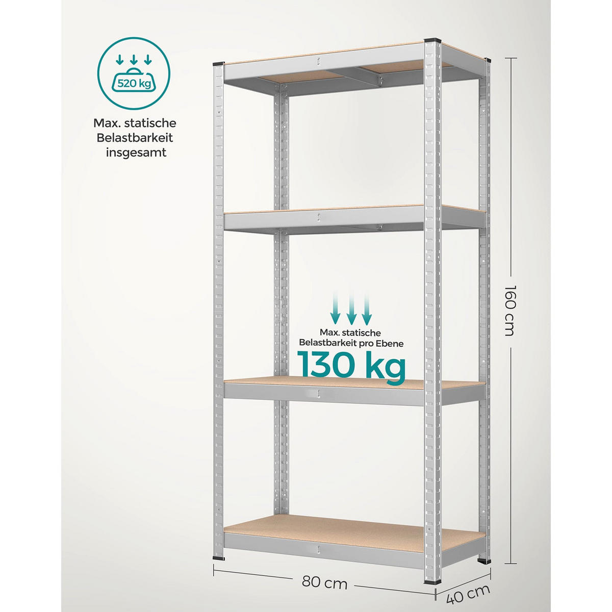 SCHWERLASTREGAL MAMOUDZOU - Silberfarben, Metall (80/160/40cm) - Hansiro