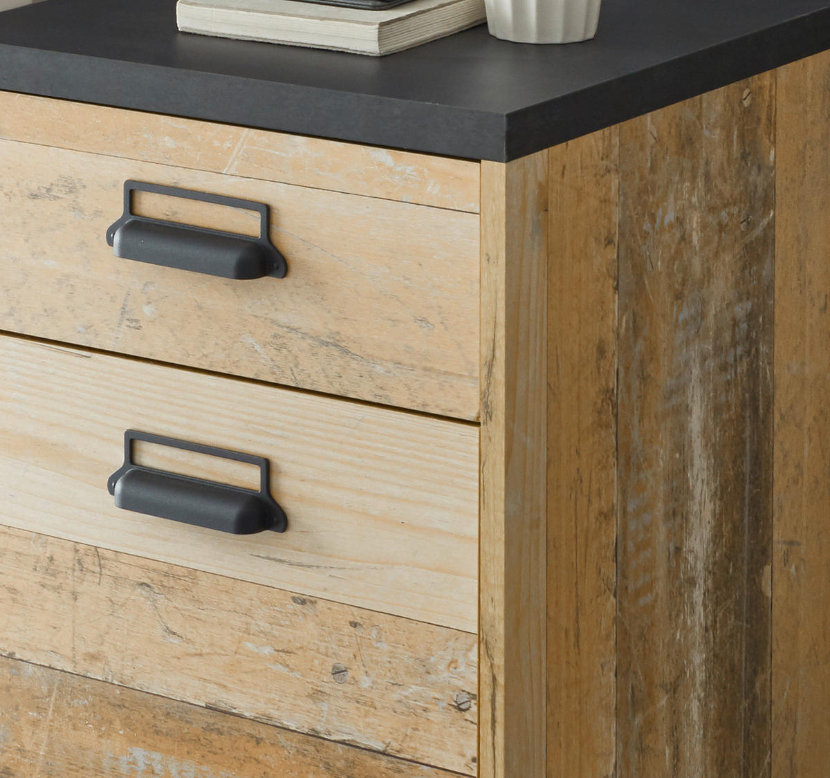 SCHREIBTISCH-SET mit Rollcontainer, Used Wood hell, anthrazit - Eichefarben/Anthrazit, Holzwerkstoff/Metall (60/165/76cm) - Furn.Design