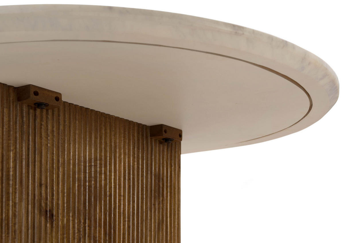 ESSTISCH oval Mango 220x100x76x76 braun lackiert / Marmor weiß BARCELONA #235 - Braun, Holz (100/220/76cm) - Massivmoebel24