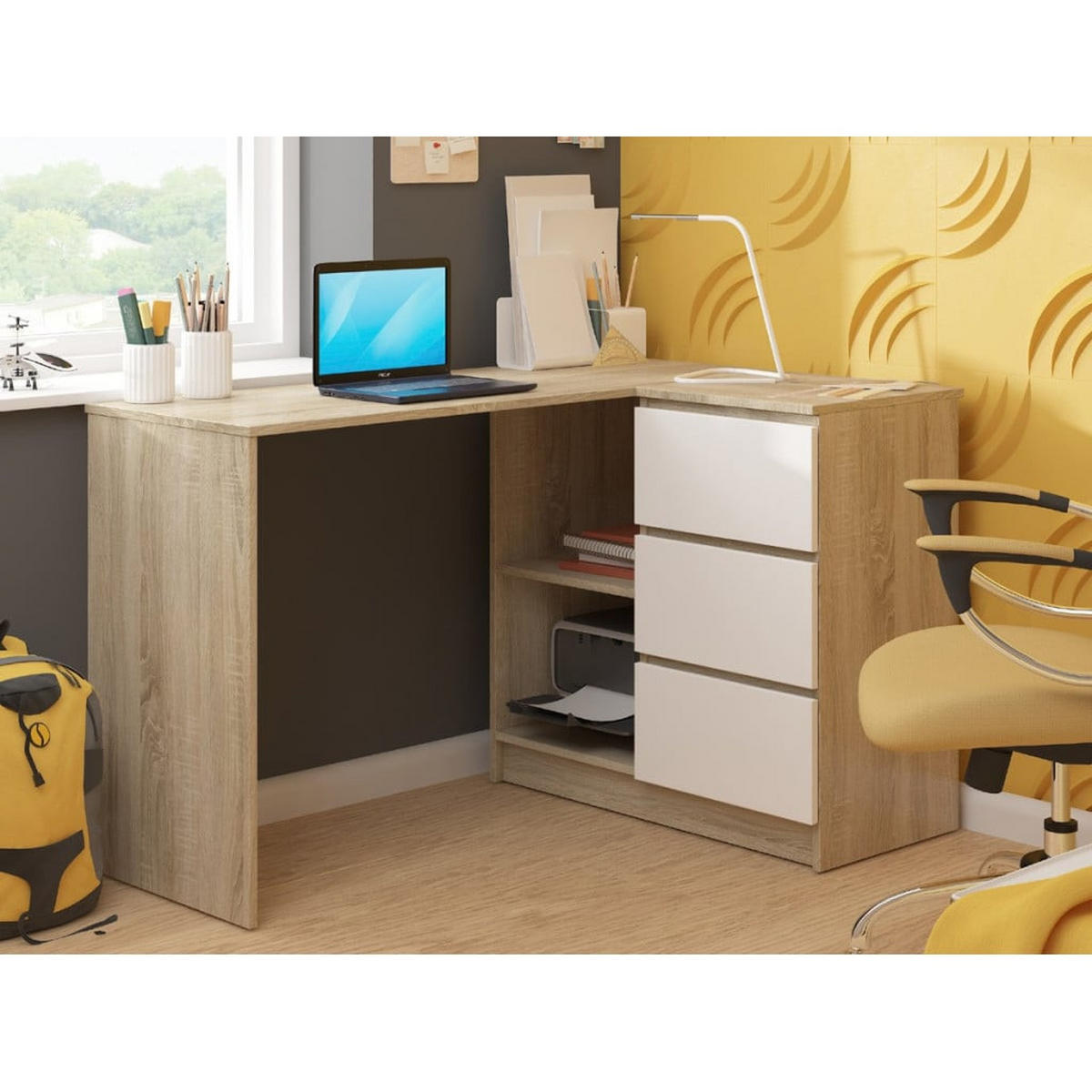 SCHREIBTISCH Eiche Sonoma, Weiß 77/124/85 - Weiß/Sonoma Eiche, Holzwerkstoff (85/124/77cm) - RAUMHIRSCH FURNITURE