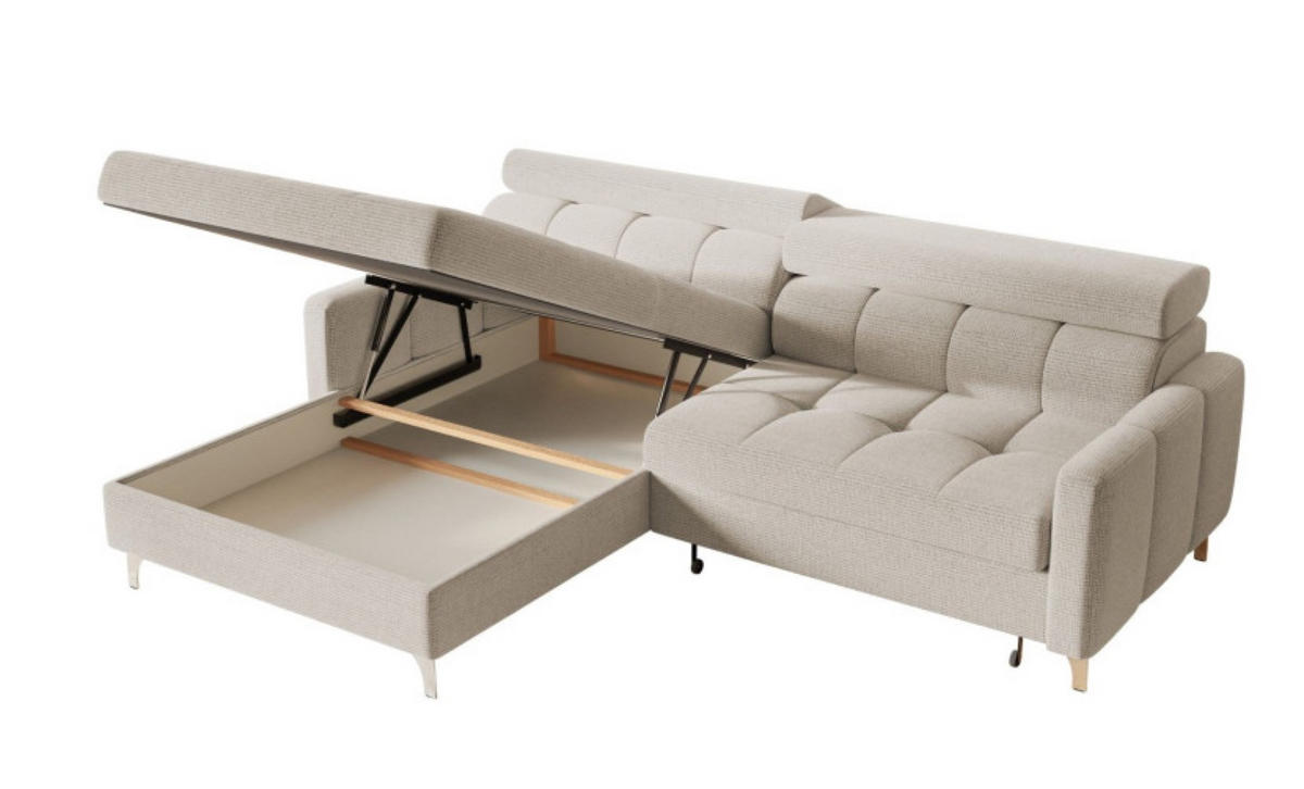 ECKSOFA Hellgrau BAMBINO Mit Verstellbaren Kopfstützen Links - Hellgrau/Grau, Textil (223/174cm) - Sepro Meble