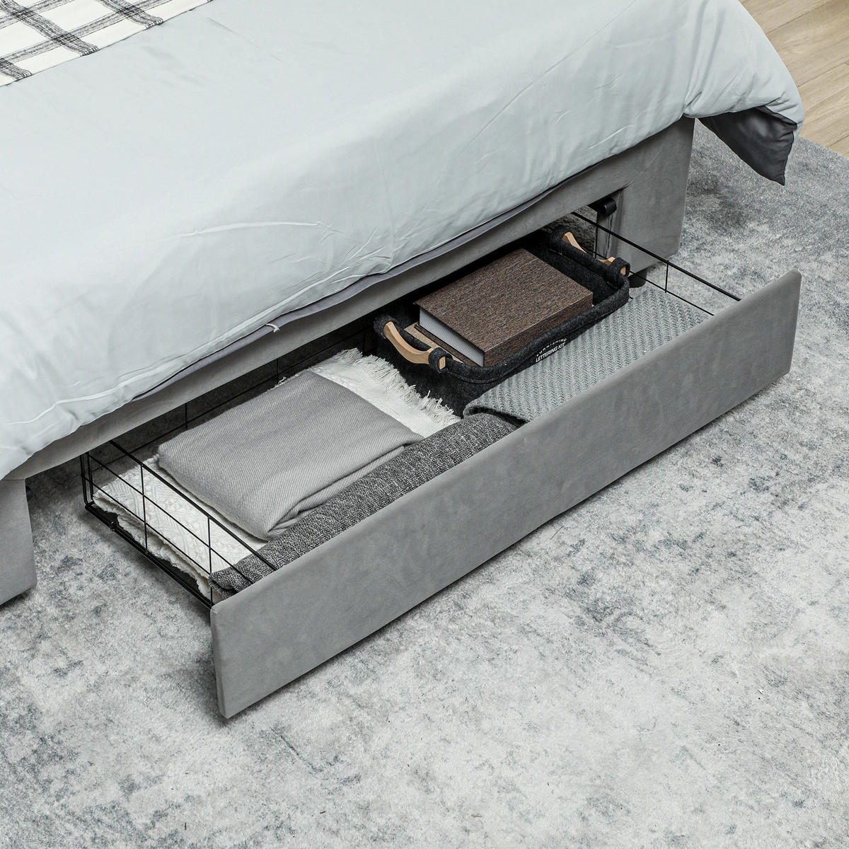 BETT 140x200 cm DE-14569 mit Stauraum & verstellbarem Kopfteil Grau - Hellgrau, Holzwerkstoff (140/200cm) - ComfortXL
